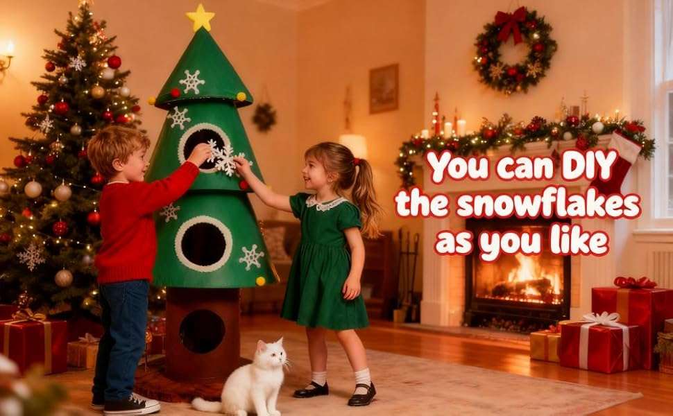 Torre para gatos de 150 cm con diseño de Árbol de Navidad. Estabilidad reforzada de 3 postes y 3 condominios extra grandes.