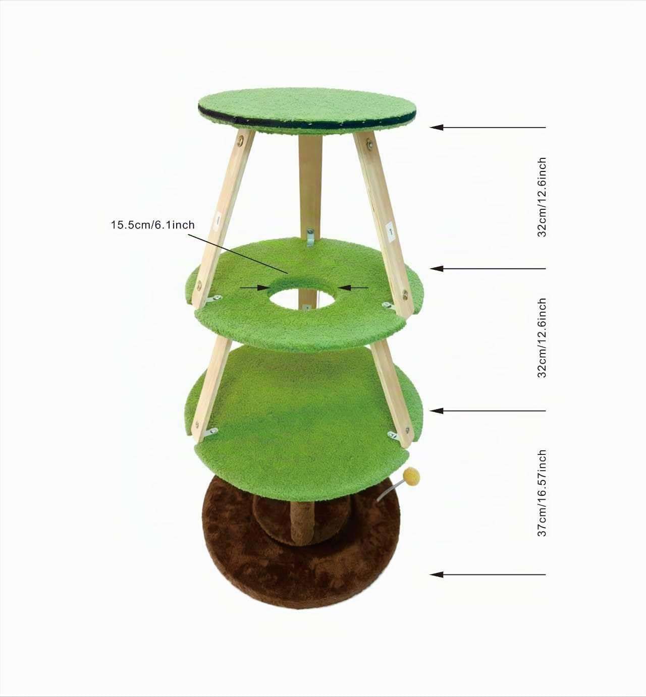 Torre para gatos de 150 cm con diseño de Árbol de Navidad. Estabilidad reforzada de 3 postes y 3 condominios extra grandes.