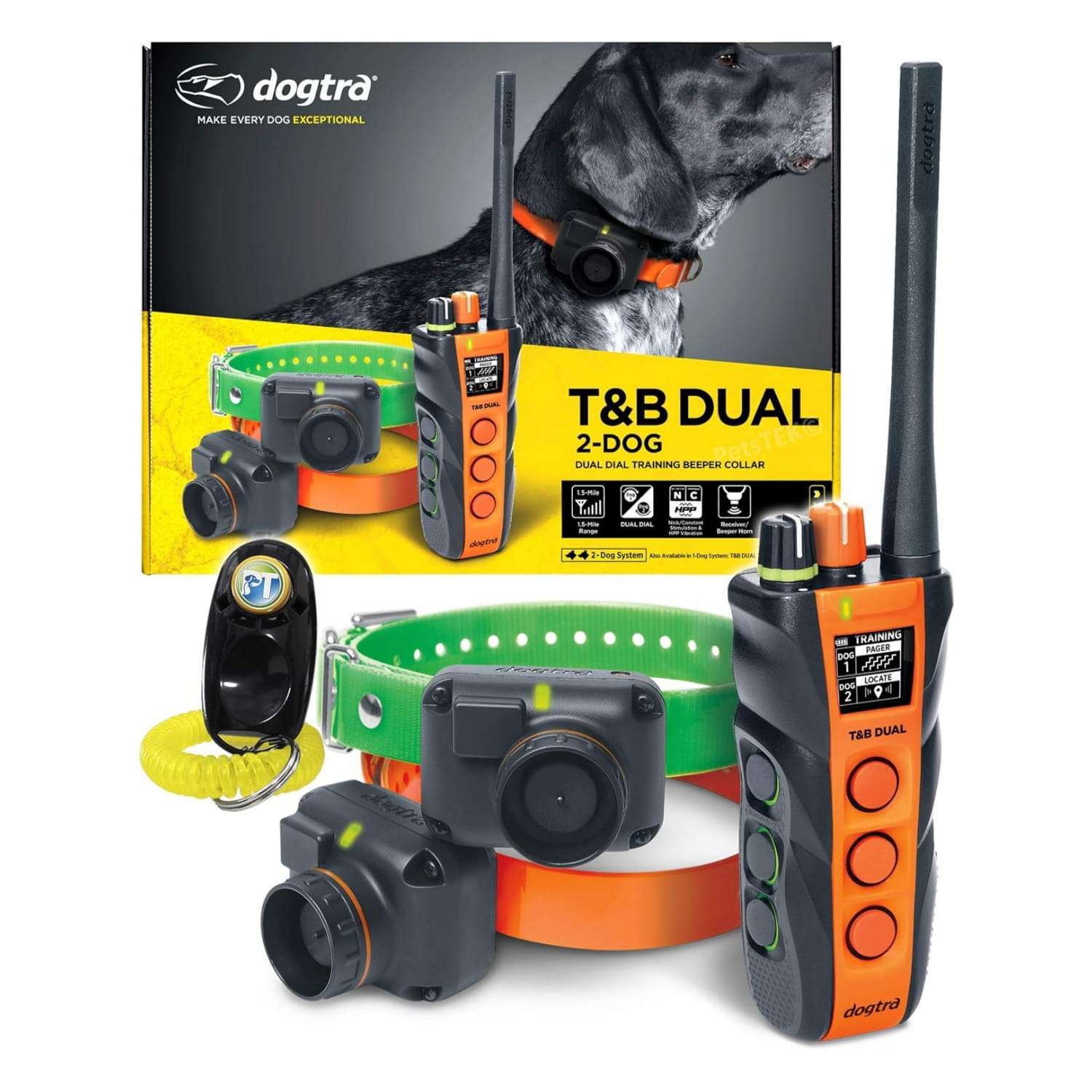 Kit de 2 collares de adiestramiento para caza con beeper localizador y alcance de 2400m impermeable.