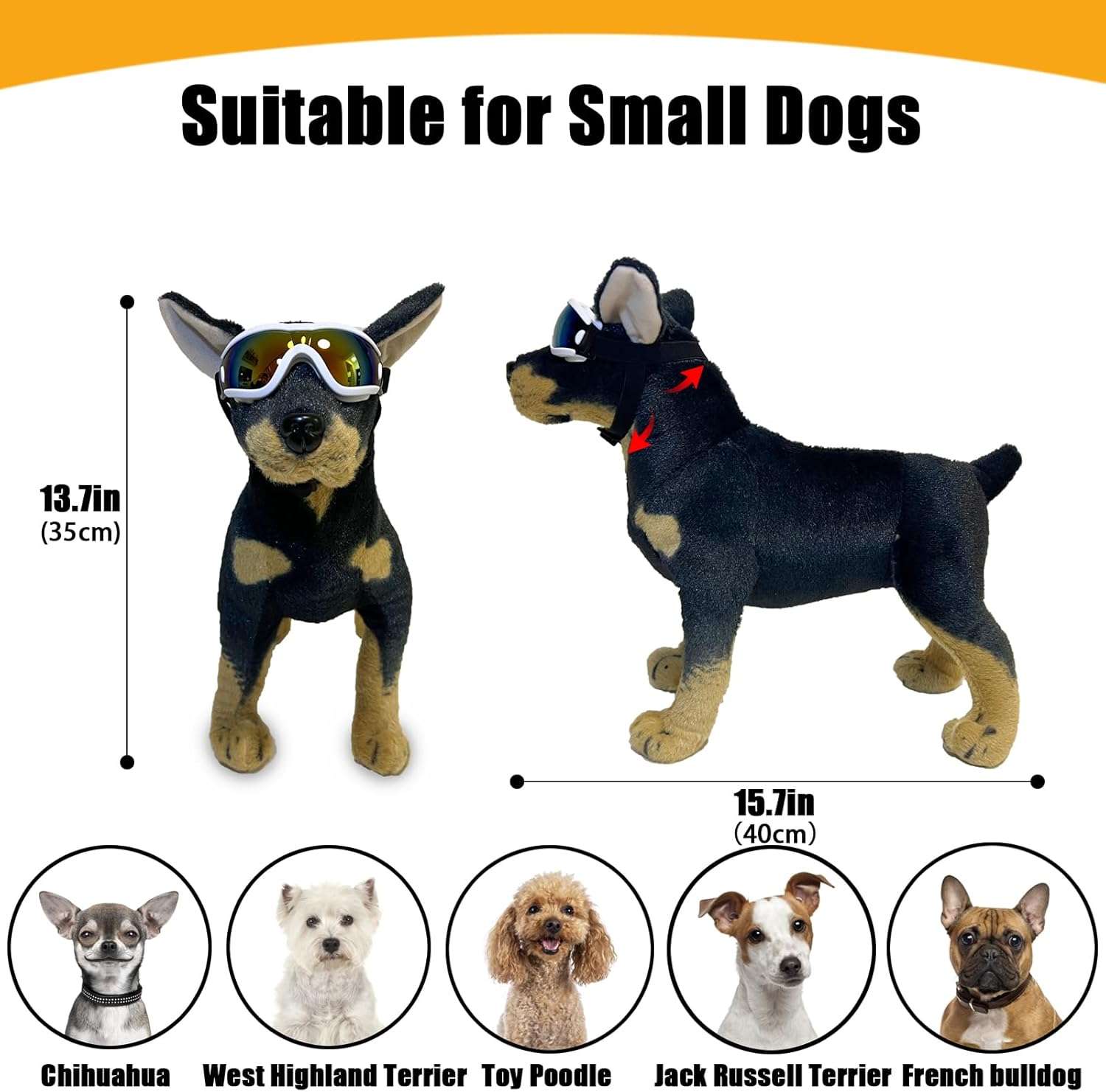 Gafas de sol de goma suave para cachorros y perros pequeños con estuche protector.