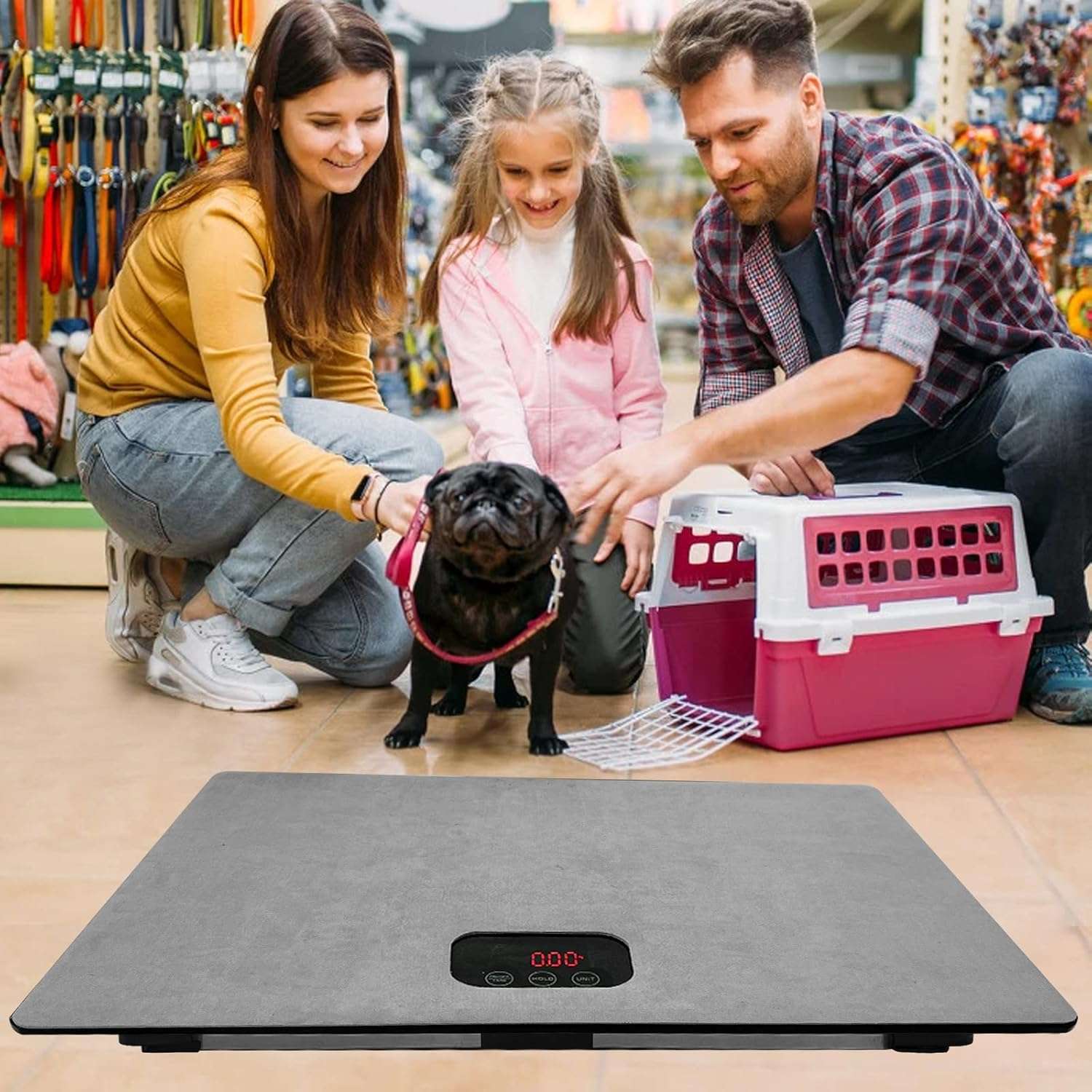 Bascula digital de 100 kilos para perros medianos con superficie antideslizante y funcion hold.