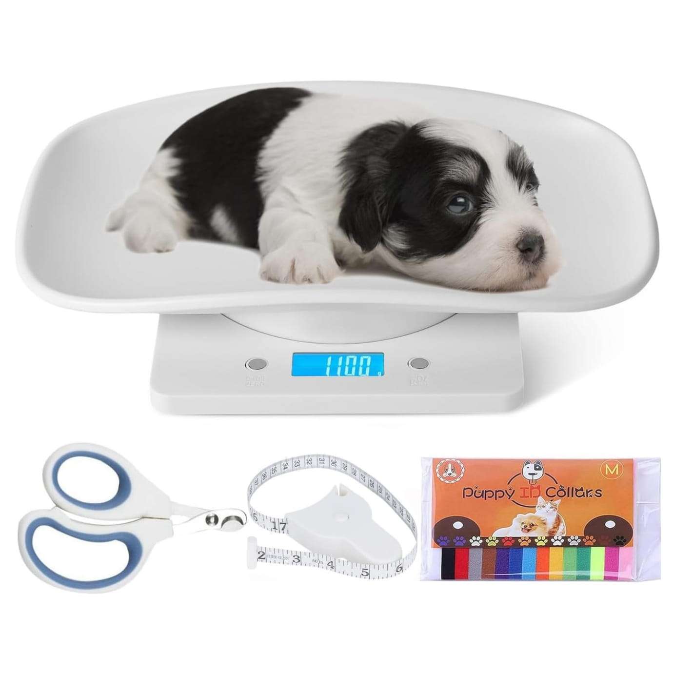 Bascula digital compacta con bandeja para pesar cachorros y gatitos recien nacidos incluye accesorios.