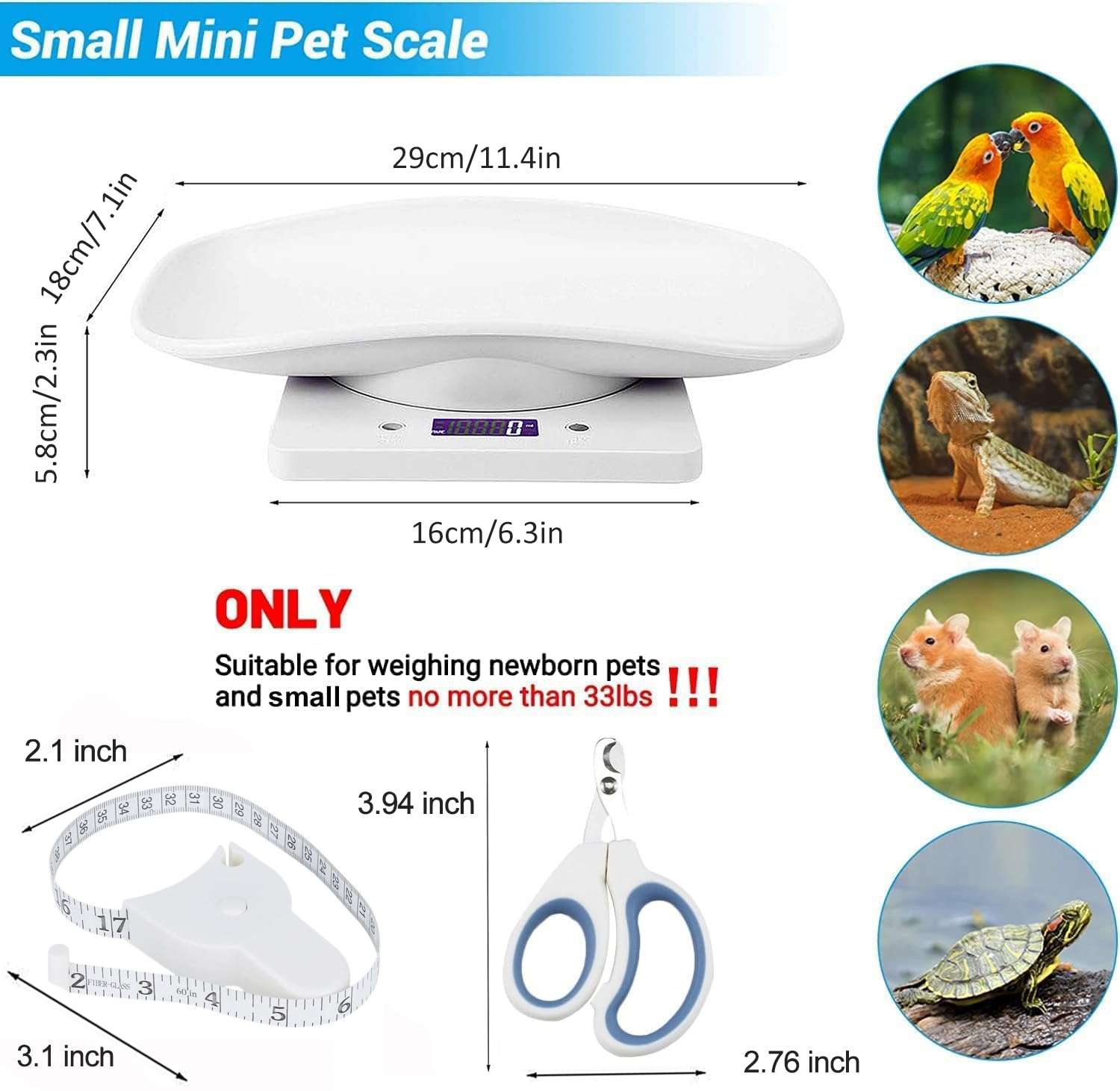 Bascula digital mini para pesar cachorros y gatitos recien nacidos de hasta 15 kilos con bandeja y accesorios.
