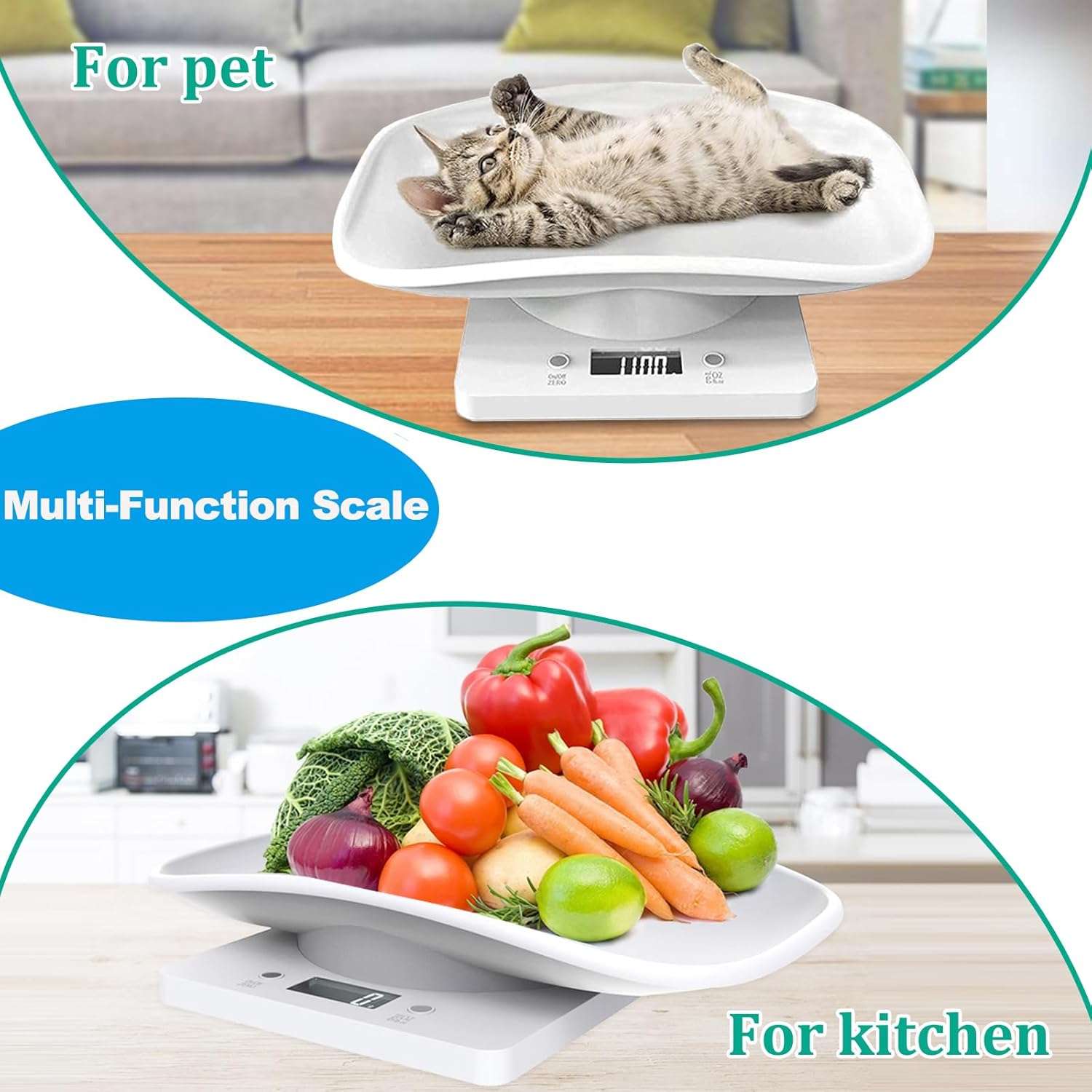 Bascula digital mini para pesar cachorros y gatitos recien nacidos de hasta 15 kilos con bandeja y accesorios.