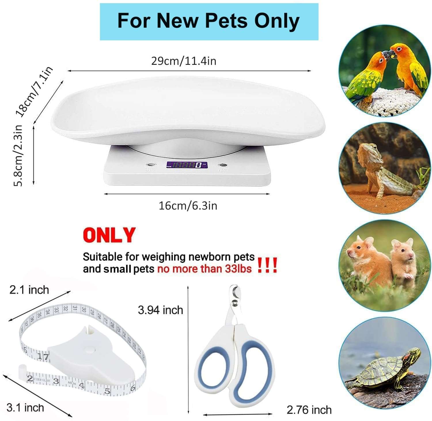 Bascula digital compacta con bandeja para pesar cachorros y gatitos recien nacidos incluye accesorios.