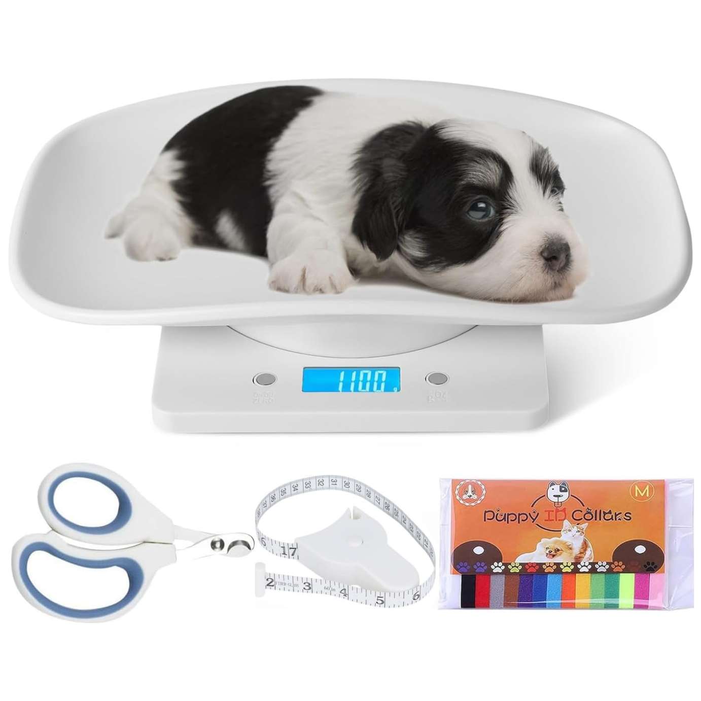 Bascula digital mini para pesar cachorros y gatitos recien nacidos de hasta 15 kilos con bandeja y accesorios.