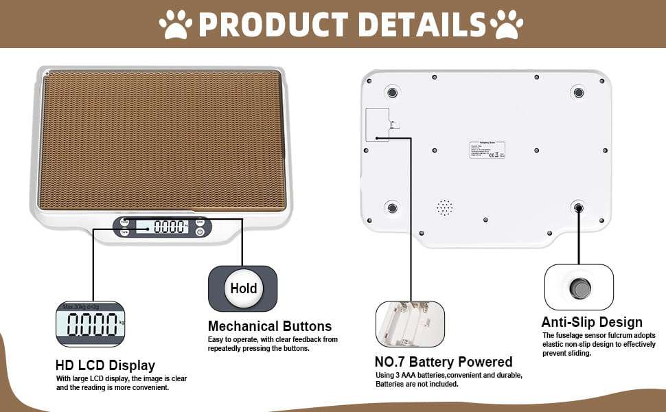 Bascula digital de 30 kilos y pesa para mascotas con kit de crianza completo. Incluye collares de identificacion, cortauñas y registros de salud.