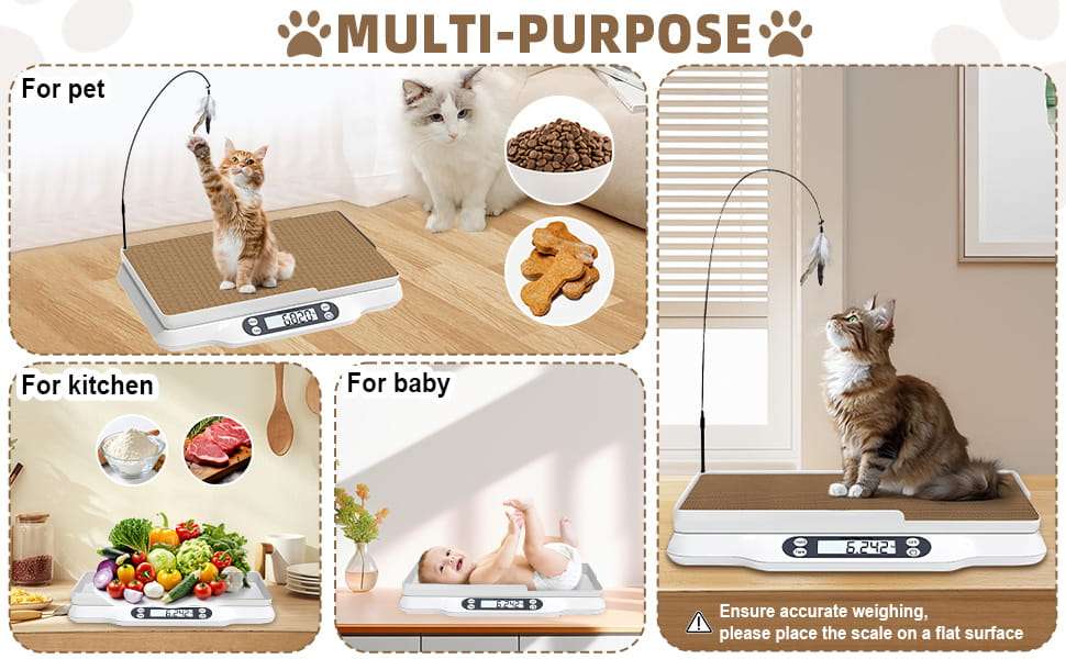 Bascula digital de 30 kilos y pesa para mascotas con kit de crianza completo. Incluye collares de identificacion, cortauñas y registros de salud.