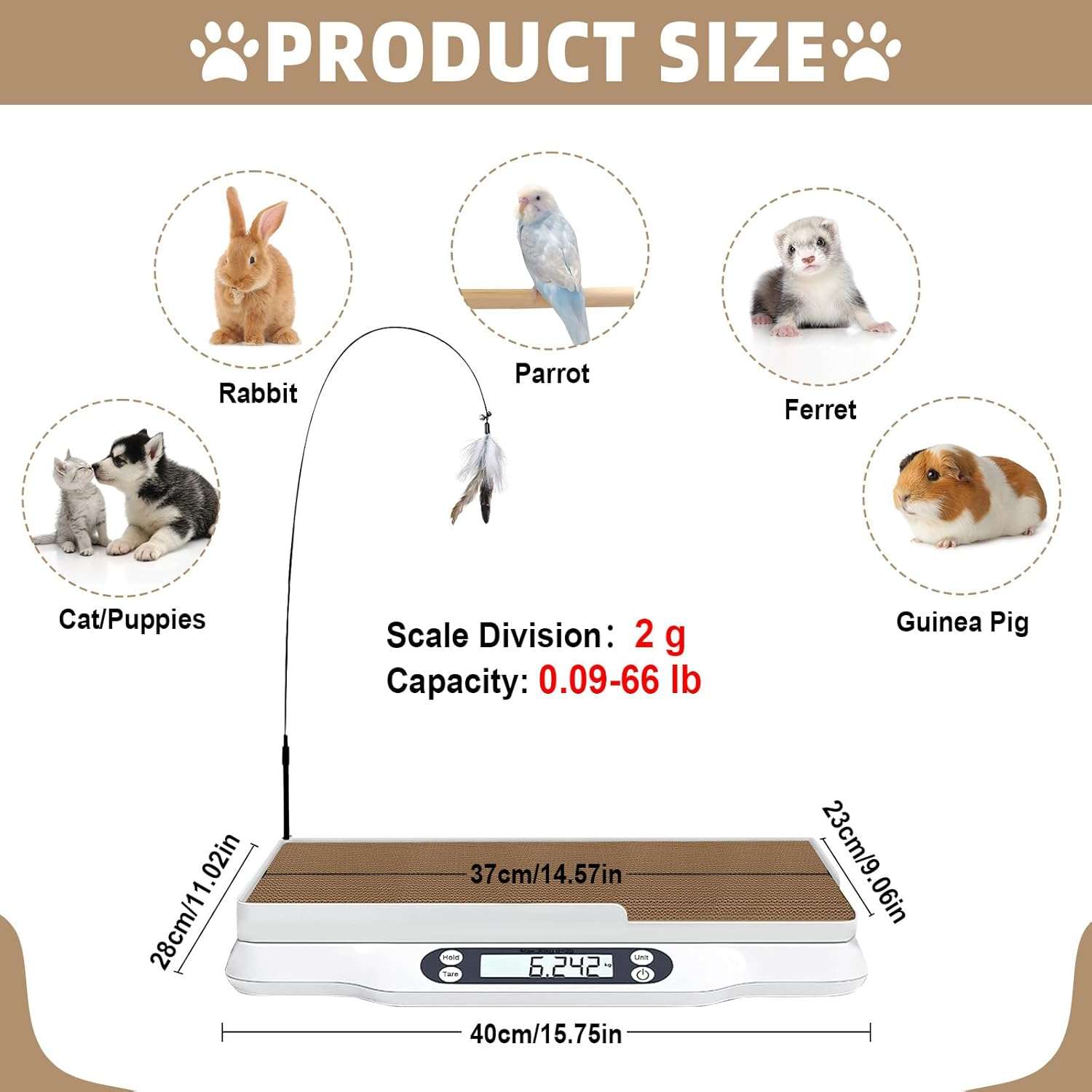 Bascula digital de 30 kilos y pesa para mascotas con kit de crianza completo. Incluye collares de identificacion, cortauñas y registros de salud.