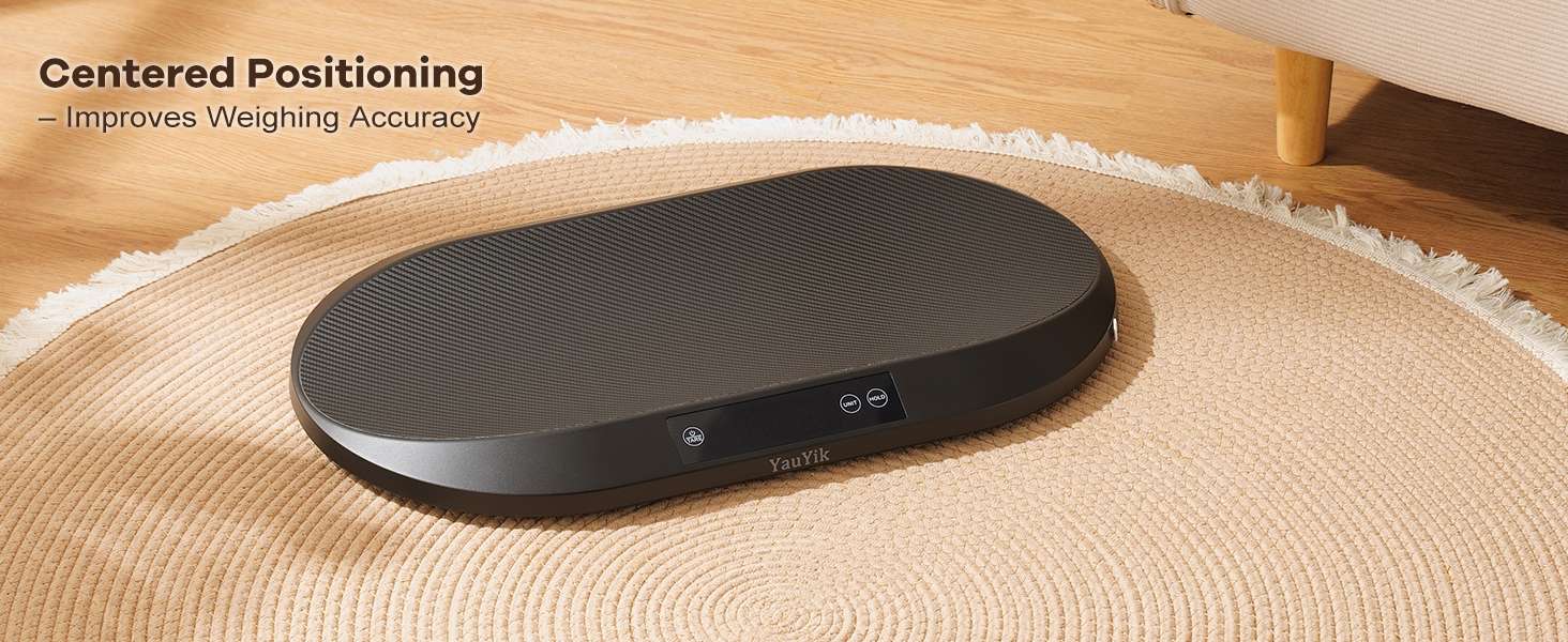 Bascula digital de 40 kilos con forma de nido para mascotas. Incluye cinta metrica, funcion hold y superficie antideslizante.