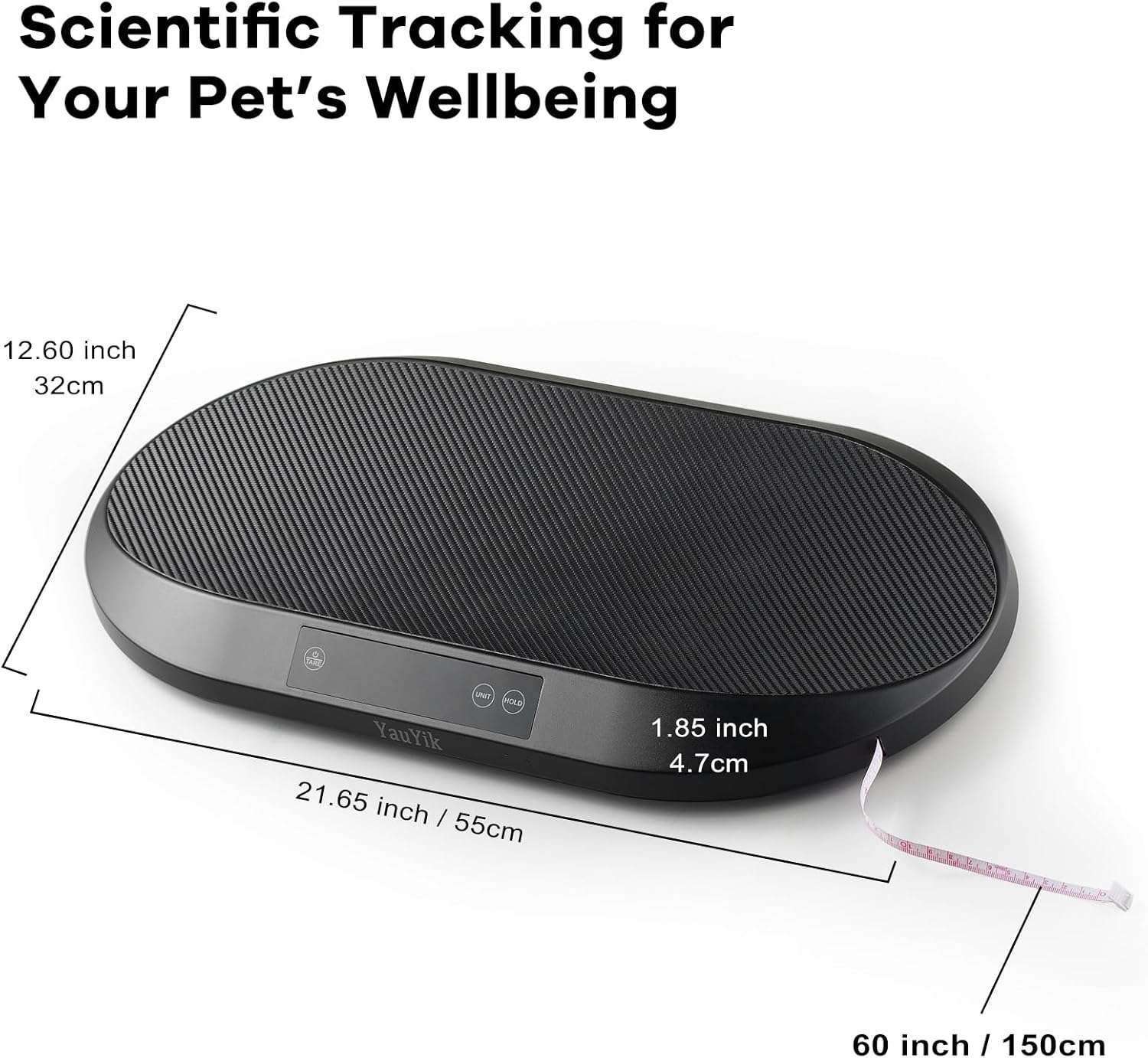 Bascula digital de 40 kilos con forma de nido para mascotas. Incluye cinta metrica, funcion hold y superficie antideslizante.