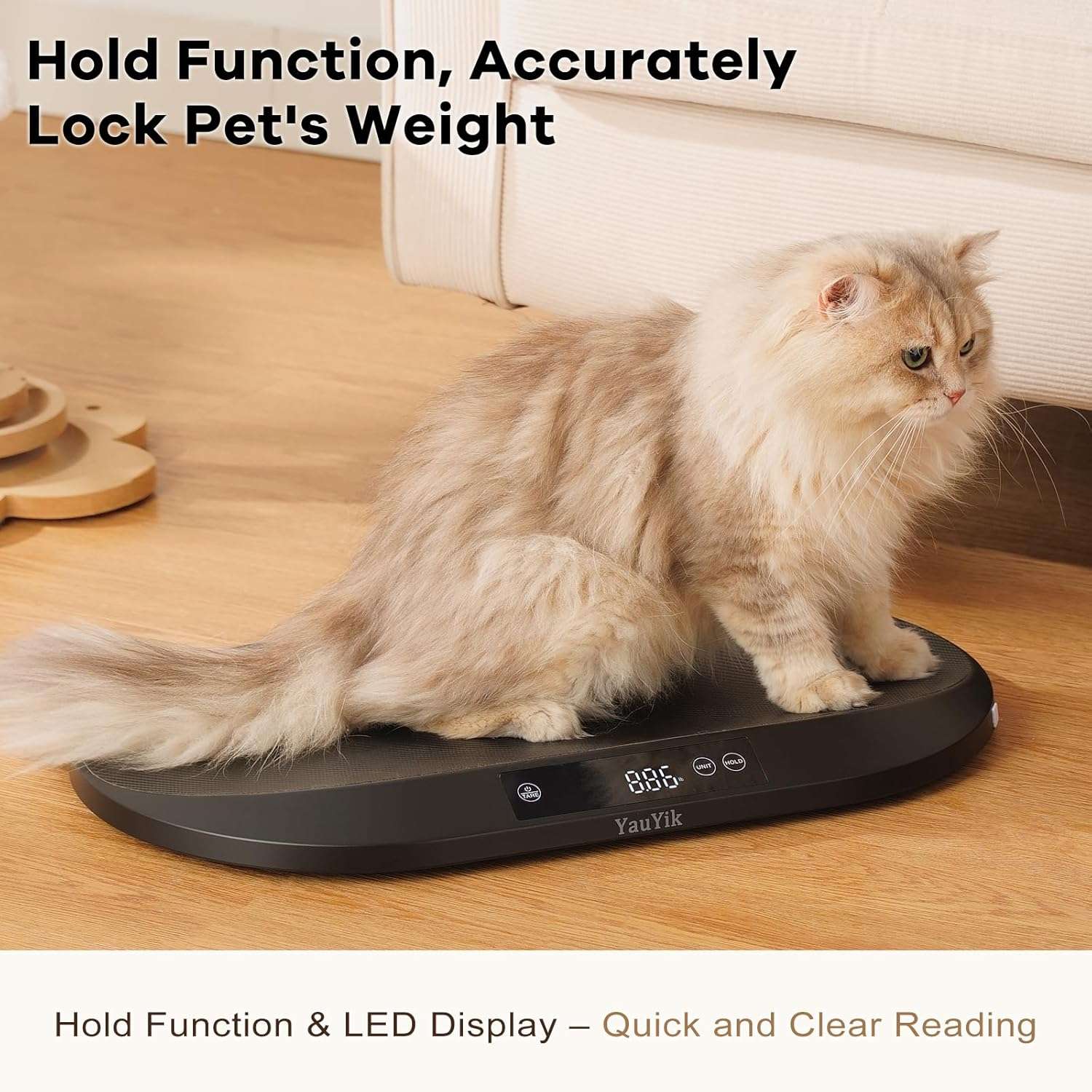 Bascula digital de 40 kilos con forma de nido para mascotas. Incluye cinta metrica, funcion hold y superficie antideslizante.