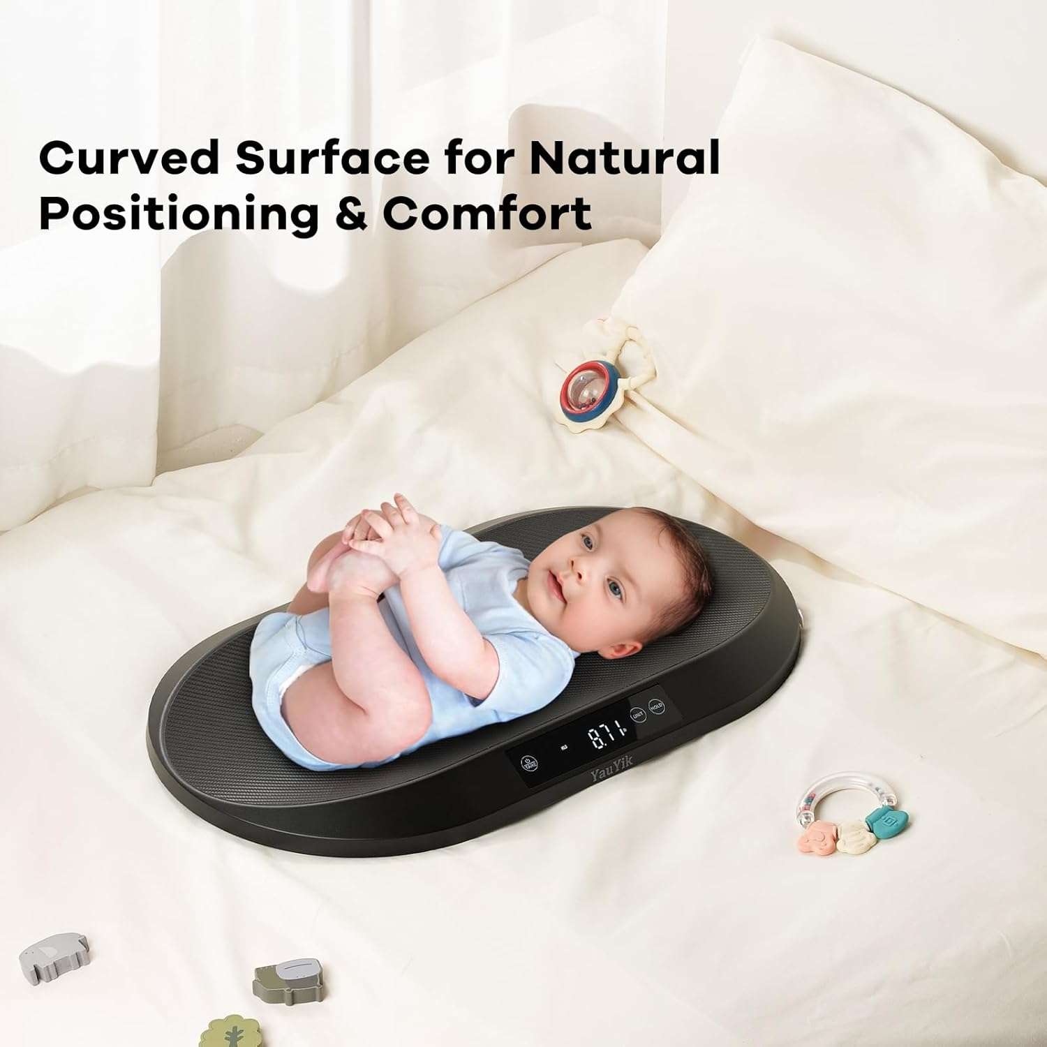 Bascula digital de 40 kilos con forma de nido para mascotas. Incluye cinta metrica, funcion hold y superficie antideslizante.