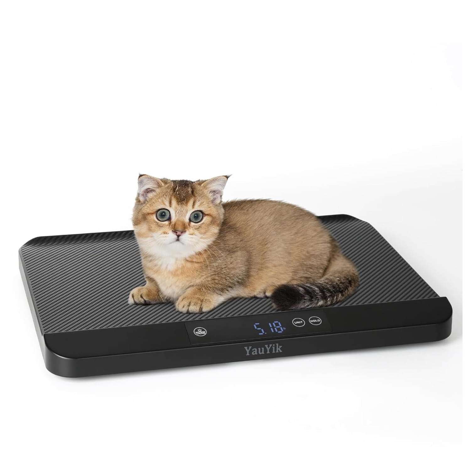 Bascula digital de 40 kilos para mascotas con superficie antideslizante pantalla LED y funcion de retencion.