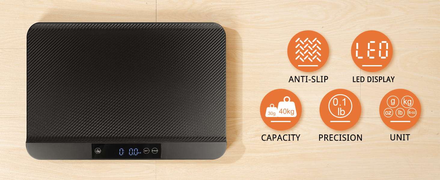Bascula digital de 40 kilos para mascotas con superficie antideslizante pantalla LED y funcion de retencion.
