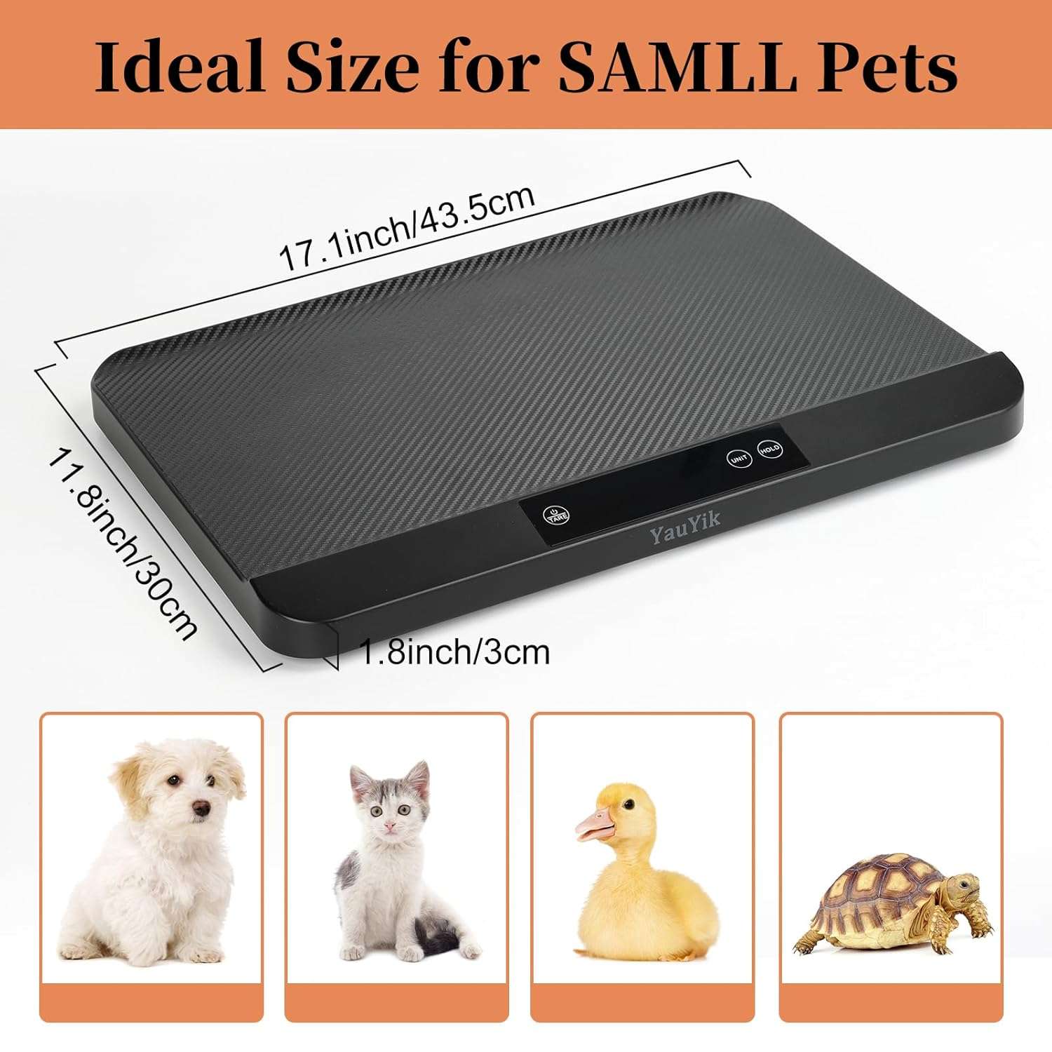 Bascula digital de 40 kilos para mascotas con superficie antideslizante pantalla LED y funcion de retencion.