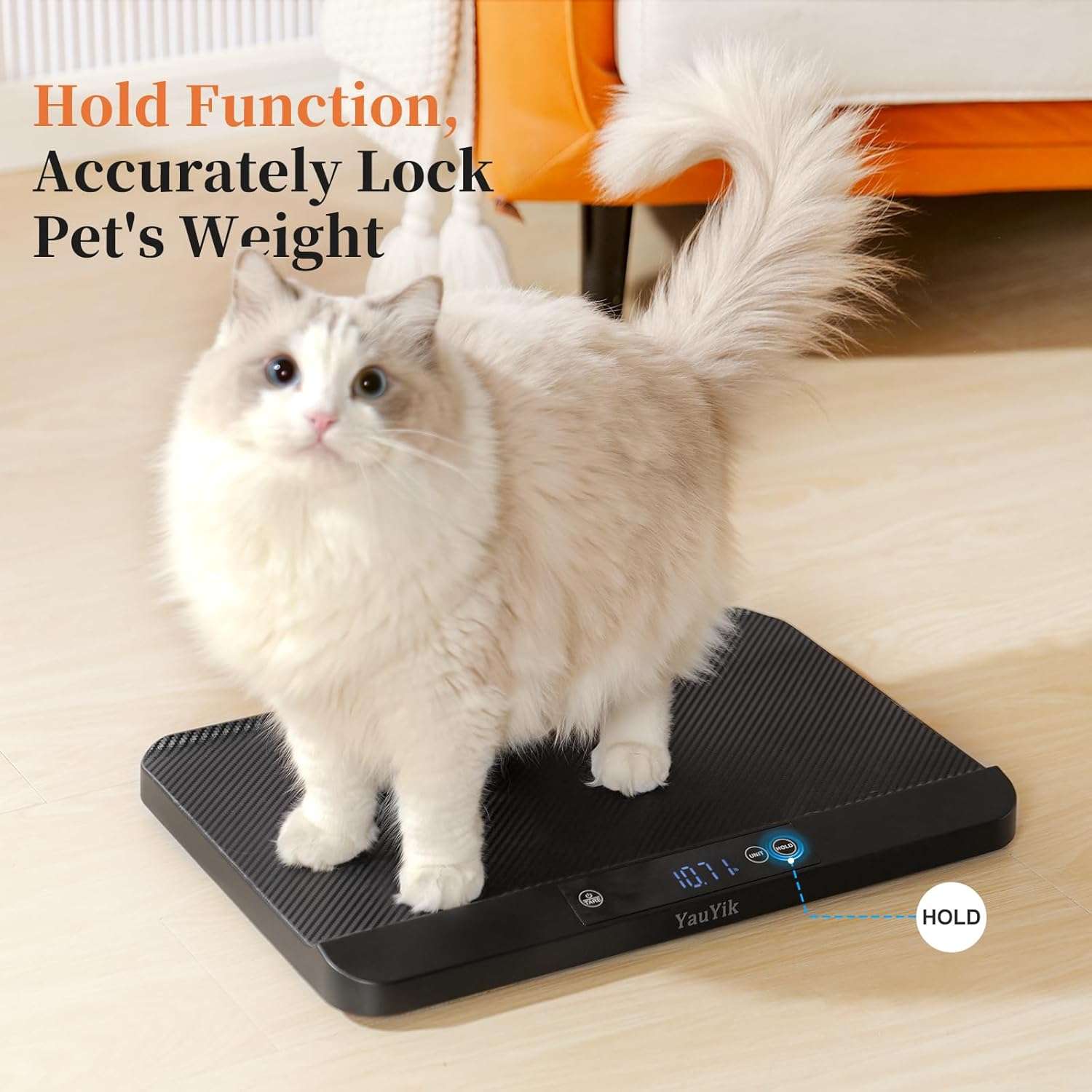 Bascula digital de 40 kilos para mascotas con superficie antideslizante pantalla LED y funcion de retencion.