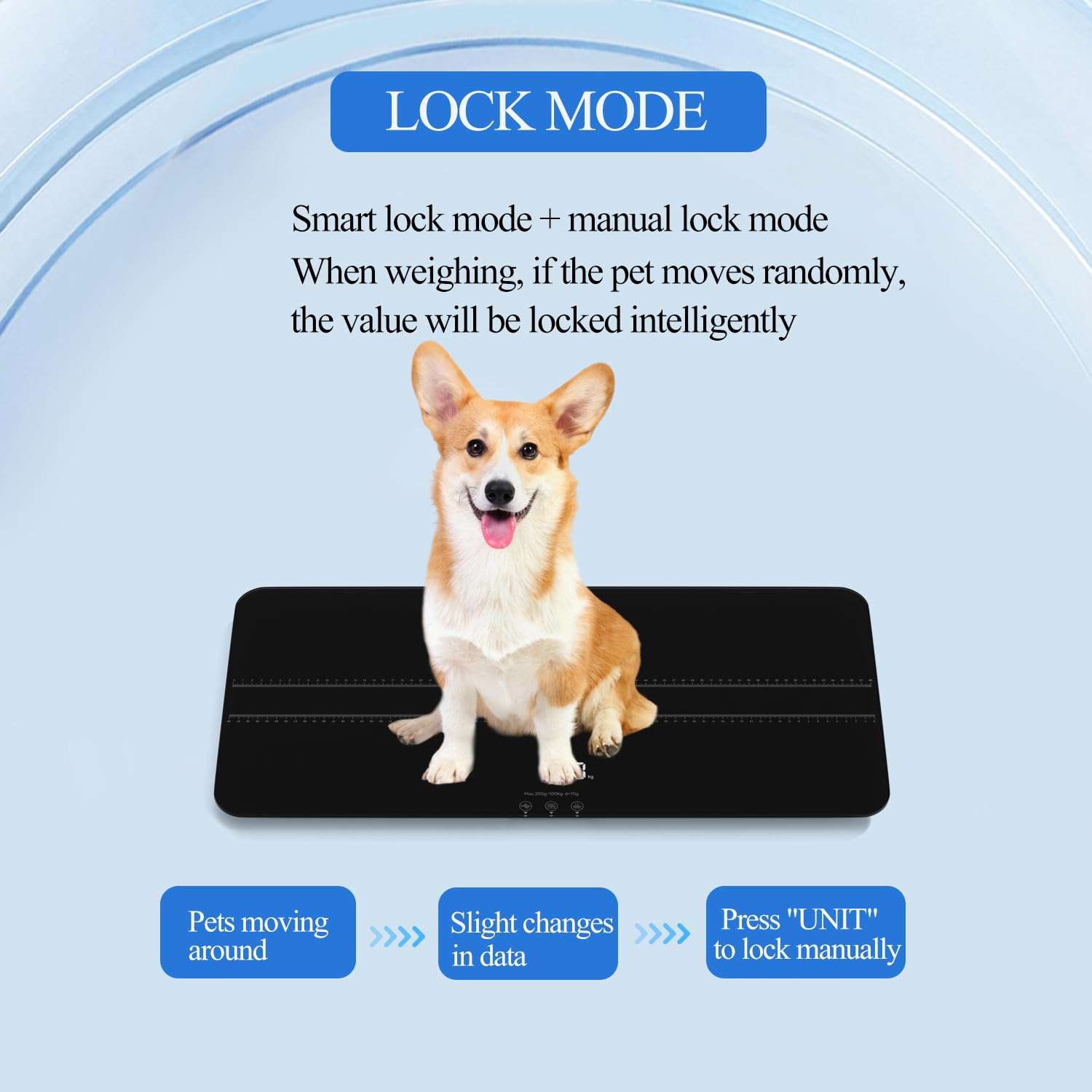 Bascula digital de vidrio templado para mascotas de hasta 100 kilos. Pesa veterinaria recargable para perros medianos y gatos con pantalla LED.