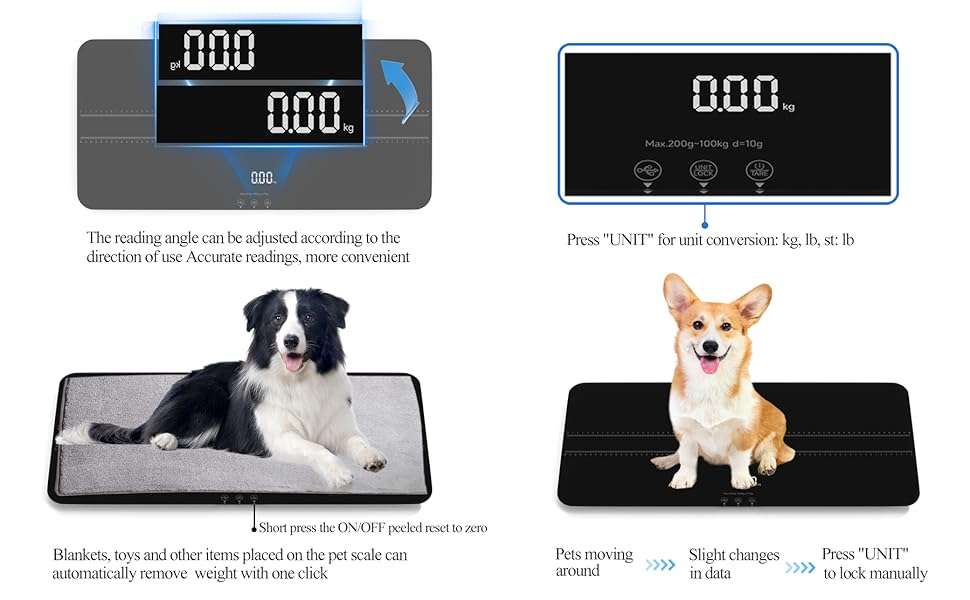 Bascula digital de vidrio templado para mascotas de hasta 100 kilos. Pesa veterinaria recargable para perros medianos y gatos con pantalla LED.