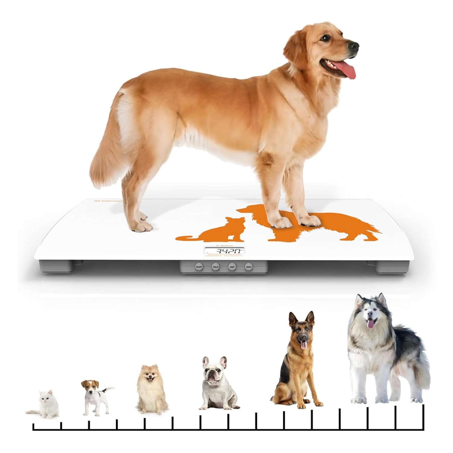 Bascula digital veterinaria de vidrio templado de 150 kilos. Pesa para perros de 84x48 cm con funcion de voz.