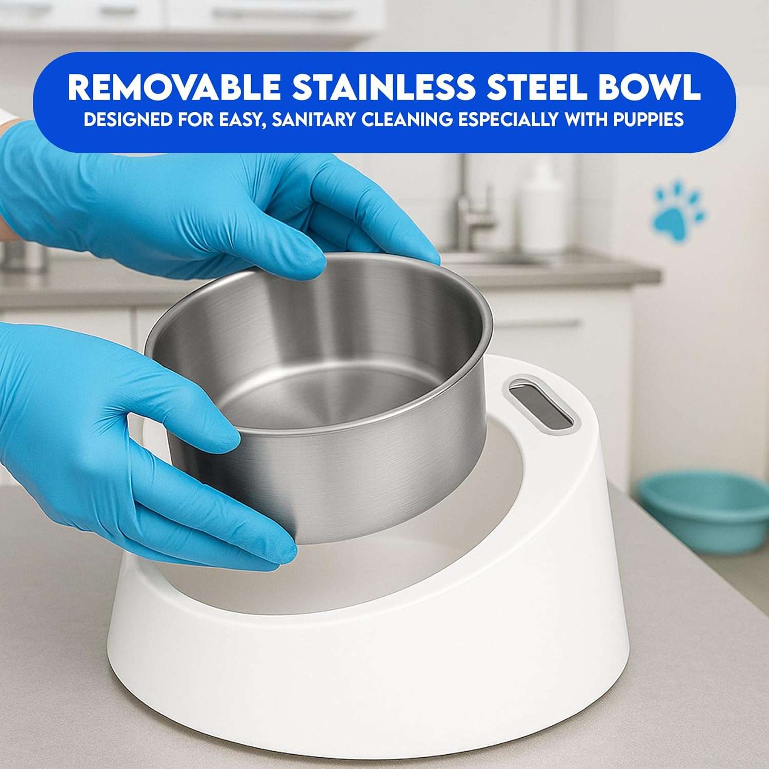 Bascula digital con bol de acero inoxidable para pesar cachorros y gatitos recien nacidos.