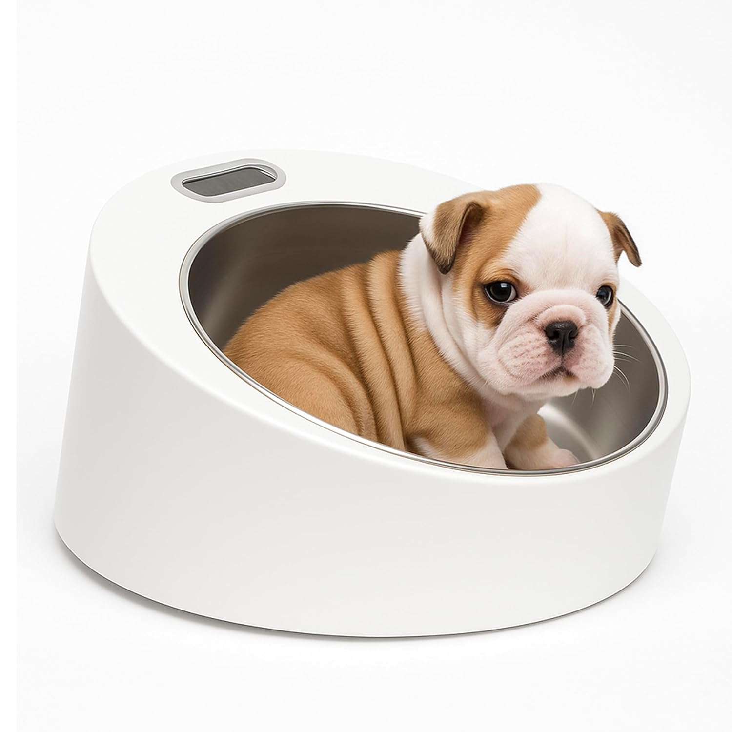 Bascula digital con bol de acero inoxidable para pesar cachorros y gatitos recien nacidos.