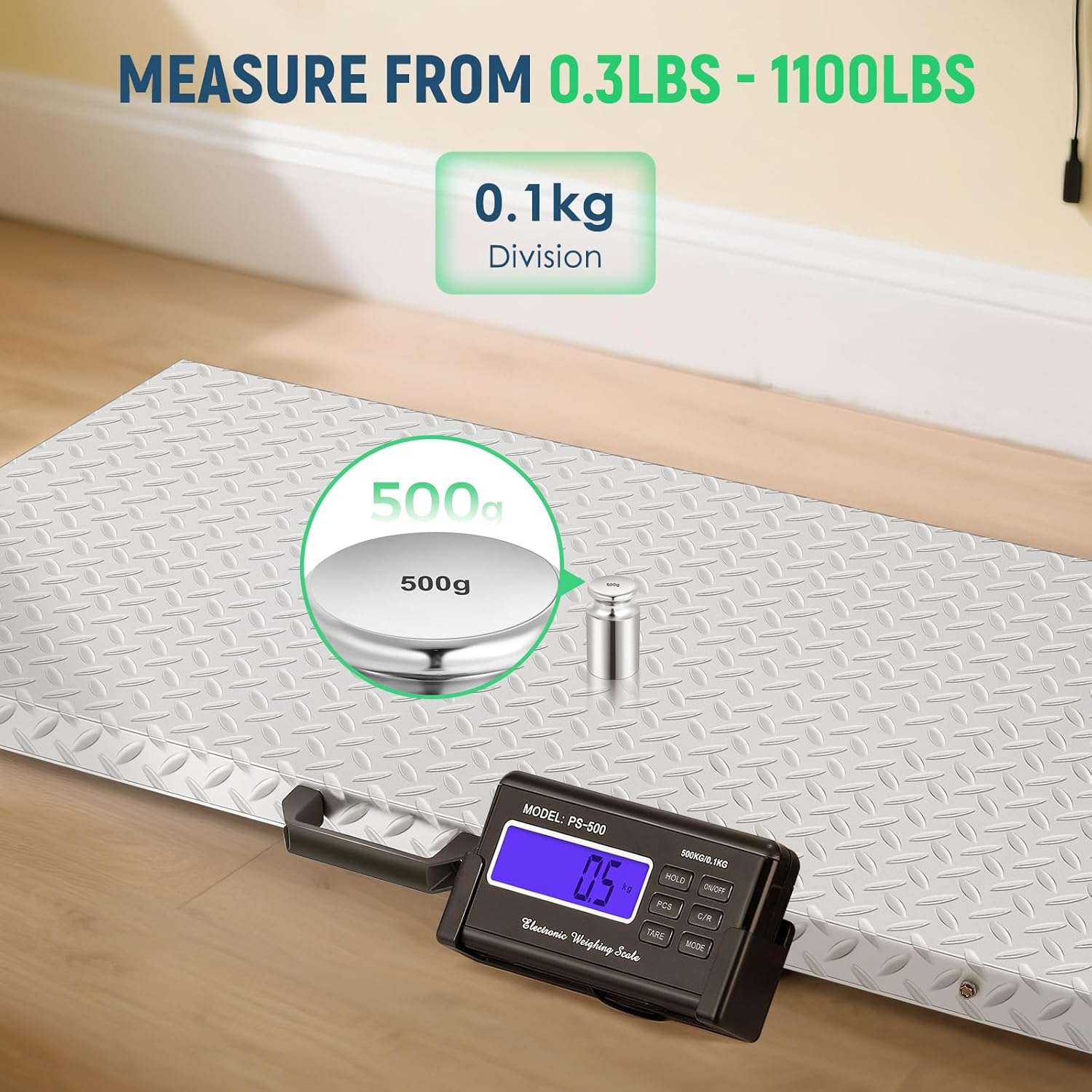 Bascula de plataforma digital de 500 kilos con superficie antideslizante de 103x53 cm para pesar perros grandes y ganado.