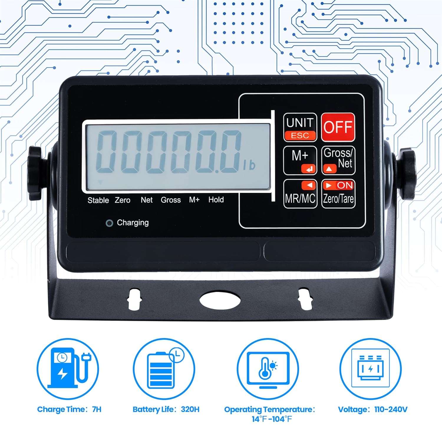 Bascula de plataforma de acero inoxidable de 300 kilos. Pantalla LED y superficie de 46x46 cm para animales y carga.