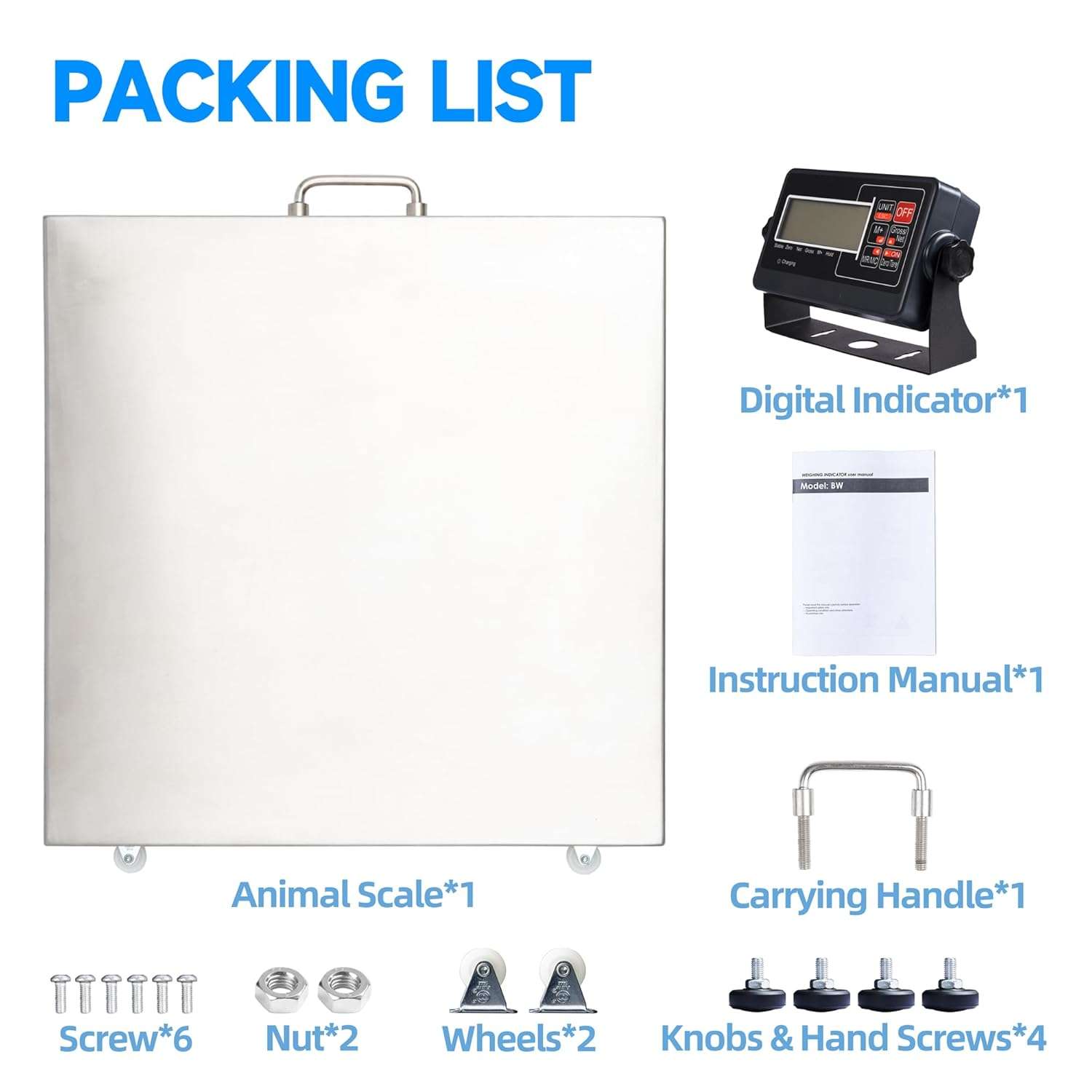 Bascula de plataforma de acero inoxidable de 300 kilos. Pantalla LED y superficie de 46x46 cm para animales y carga.