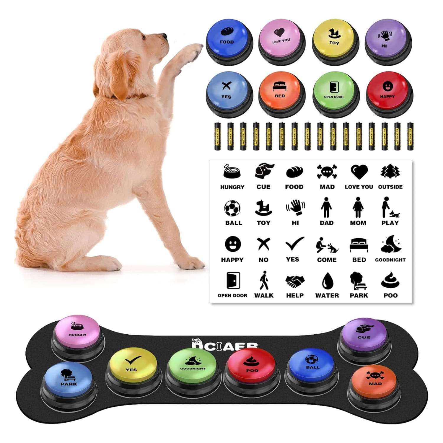 Kit de botones de comunicacion grabables para perros con alfombra y pilas. Juguete interactivo para enseñar a hablar a las mascotas.