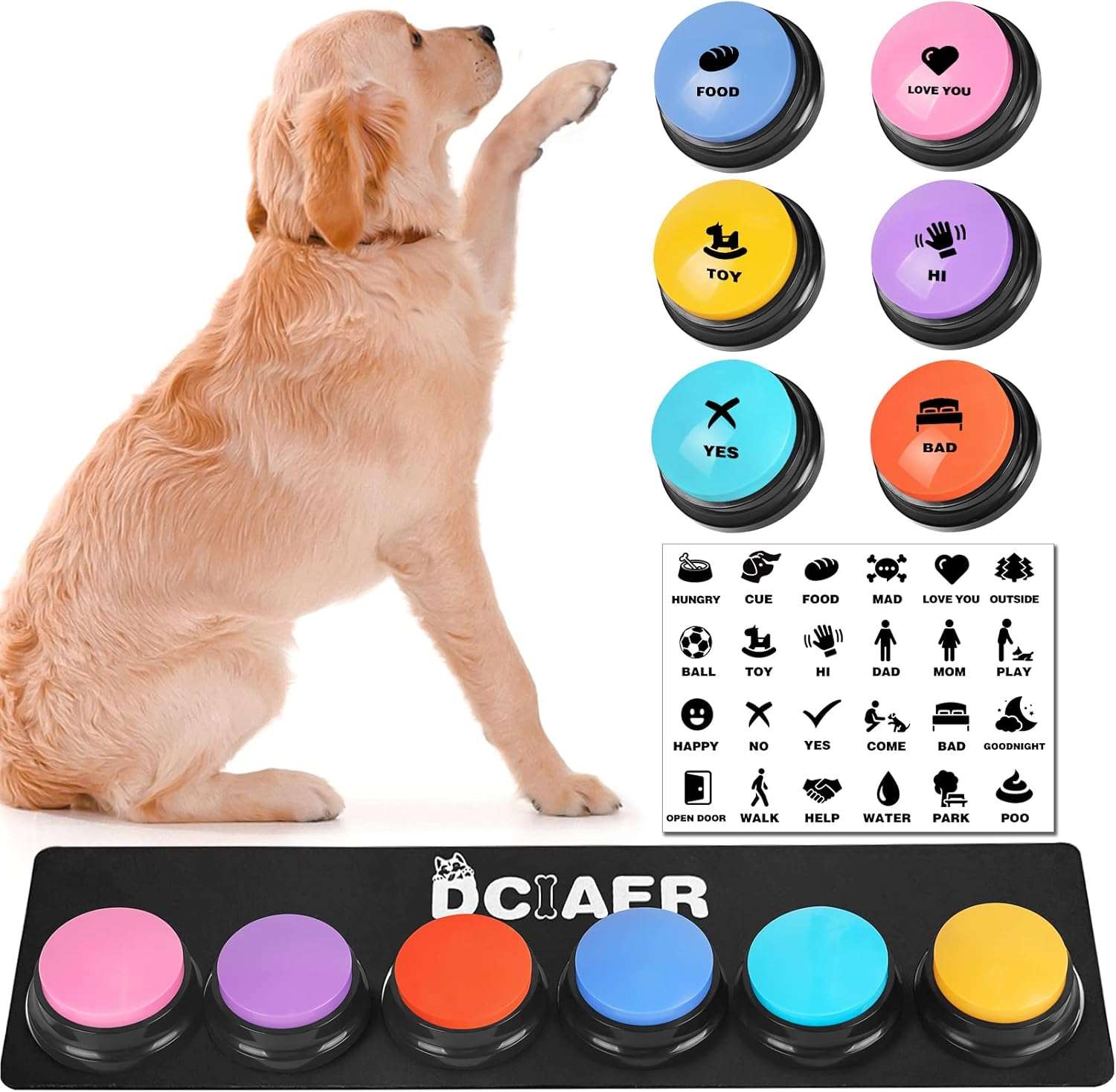 Kit de botones de comunicacion grabables para perros con alfombra y pilas. Juguete interactivo para enseñar a hablar a las mascotas.