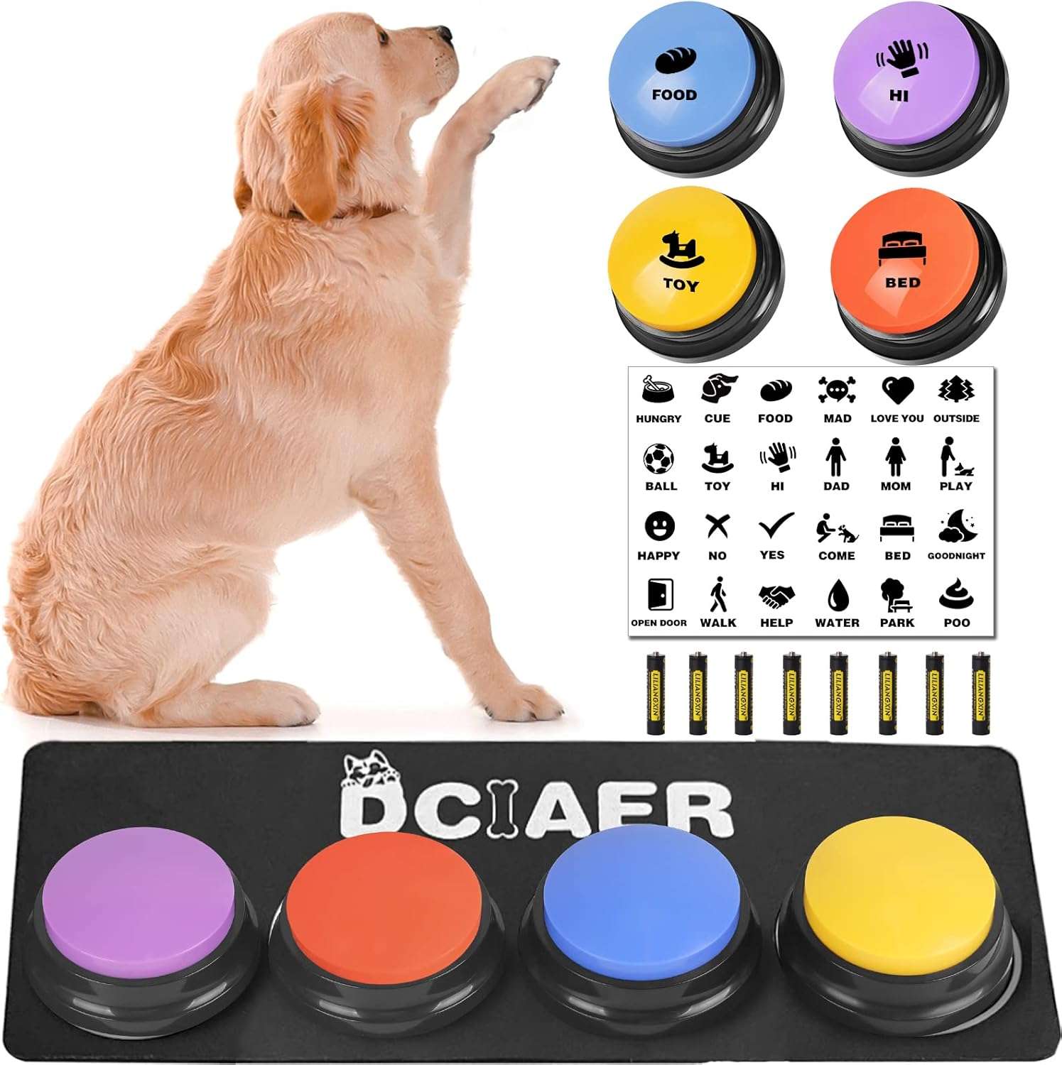 Kit de botones de comunicacion grabables para perros con alfombra y pilas. Juguete interactivo para enseñar a hablar a las mascotas.