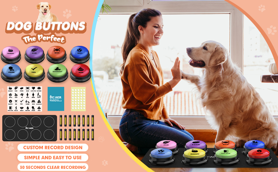 Kit de botones de comunicacion grabables para perros con alfombra y pilas. Juguete interactivo para enseñar a hablar a las mascotas.