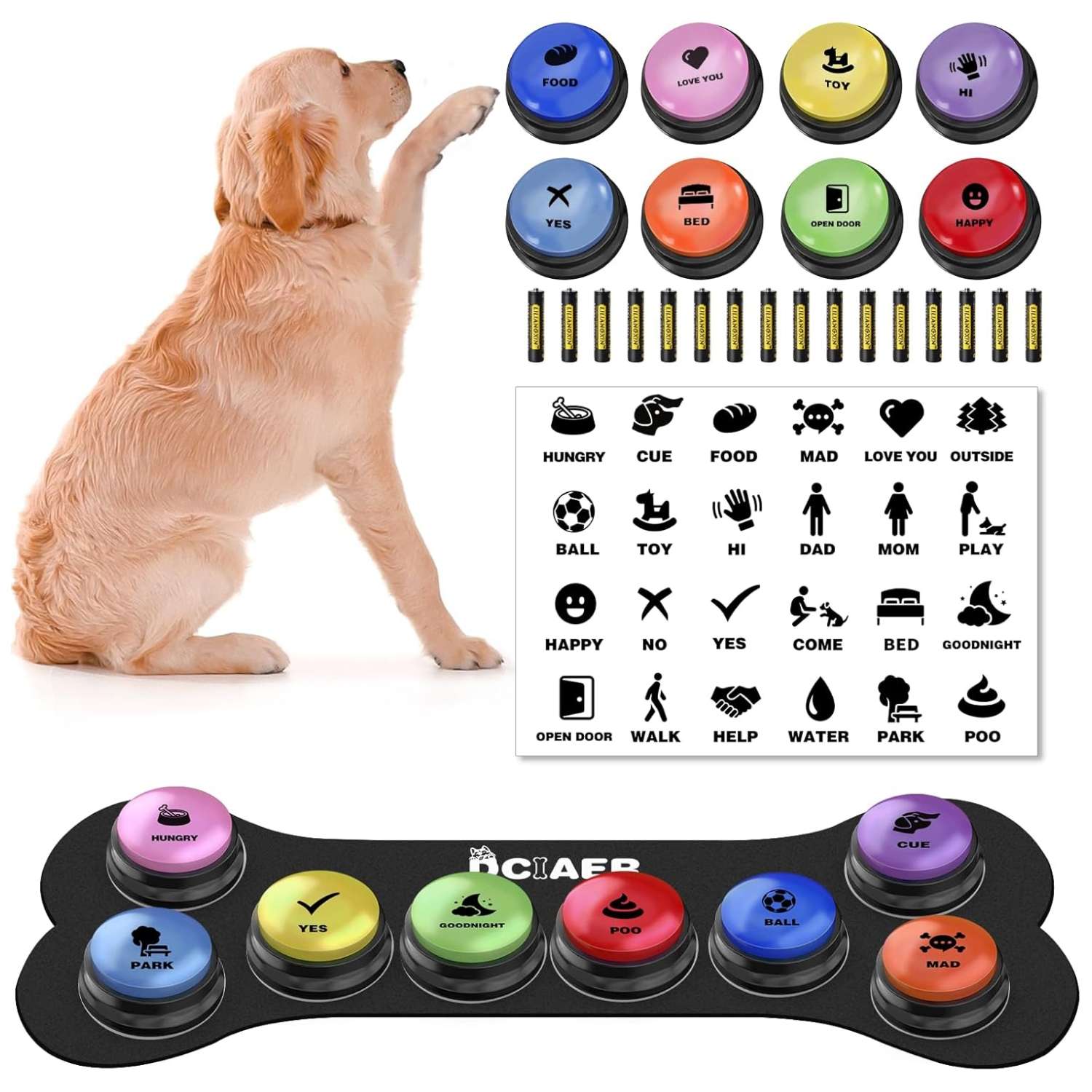 Kit de botones de comunicacion grabables para perros con alfombra y pilas. Juguete interactivo para enseñar a hablar a las mascotas.