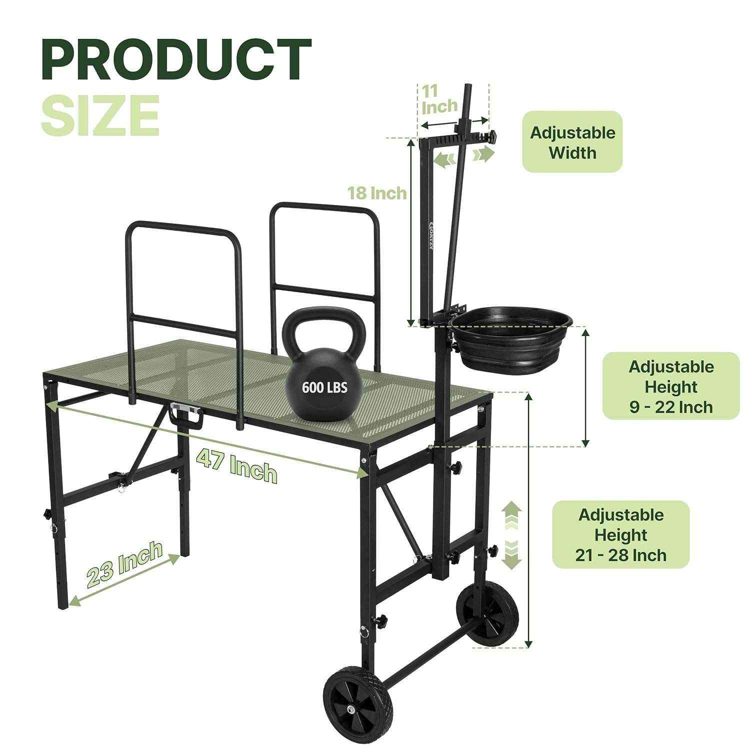Brete movil galvanizado para cabras y ovejas con ruedas. Plataforma de ordeño y despalme ajustable que soporta 272 kilos.