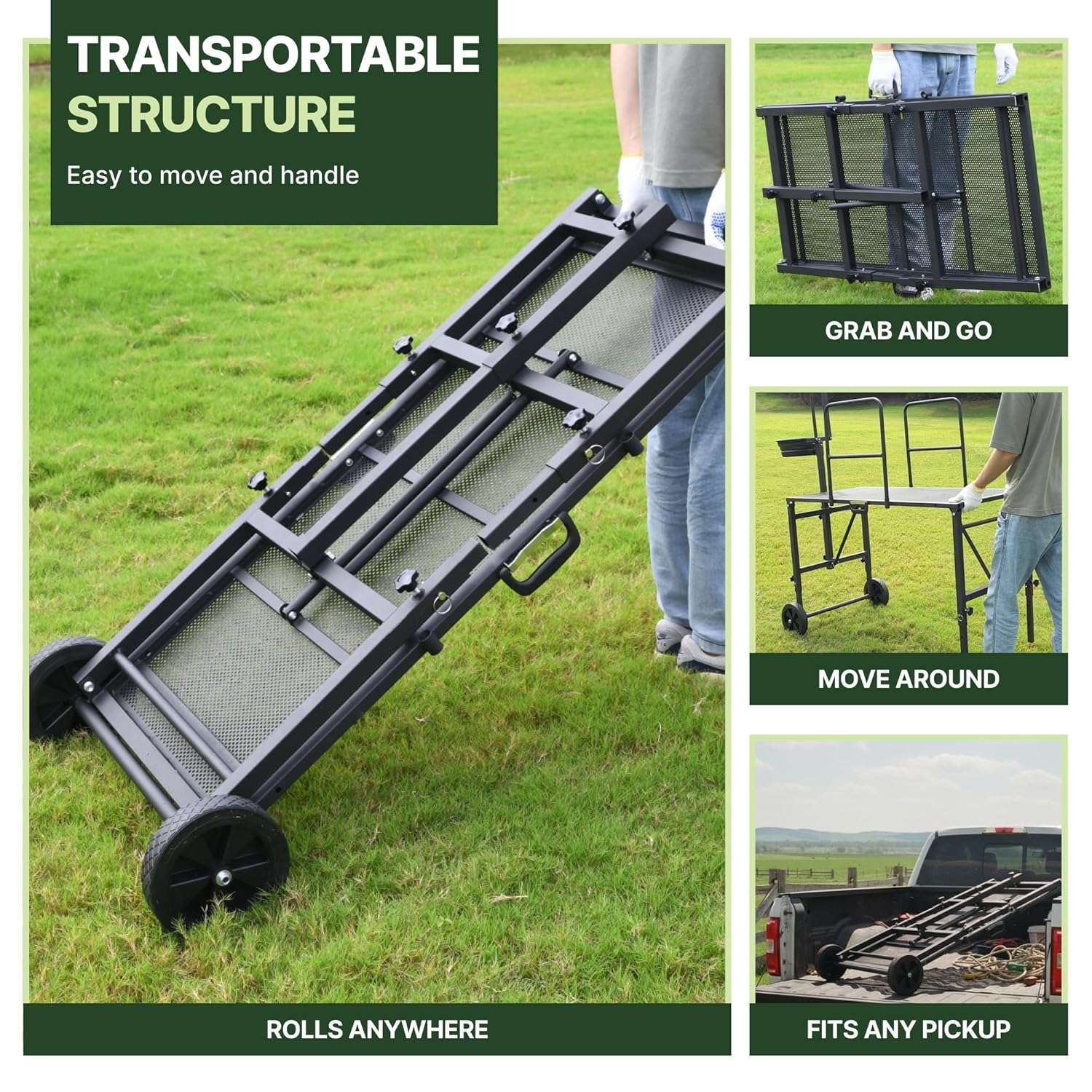 Brete movil galvanizado para cabras y ovejas con ruedas. Plataforma de ordeño y despalme ajustable que soporta 272 kilos.