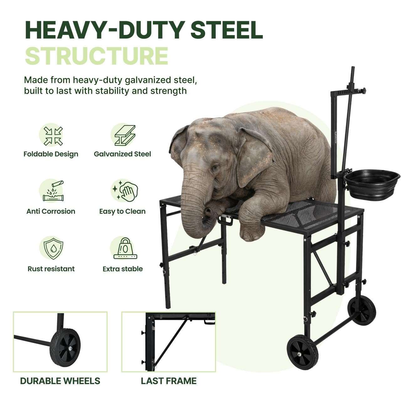 Brete movil galvanizado para cabras y ovejas con ruedas. Plataforma de ordeño y despalme ajustable que soporta 272 kilos.