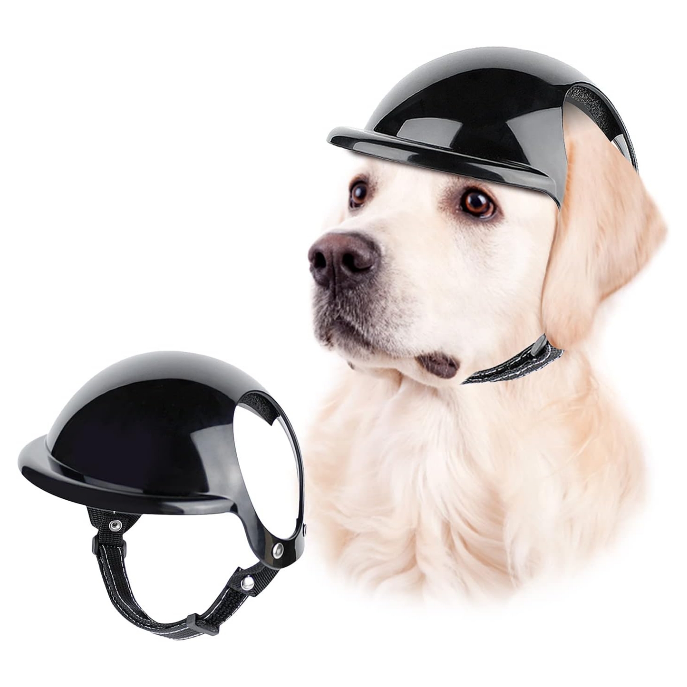 Casco de seguridad para perro con orificios para las orejas y correa ajustable para moto y bici.