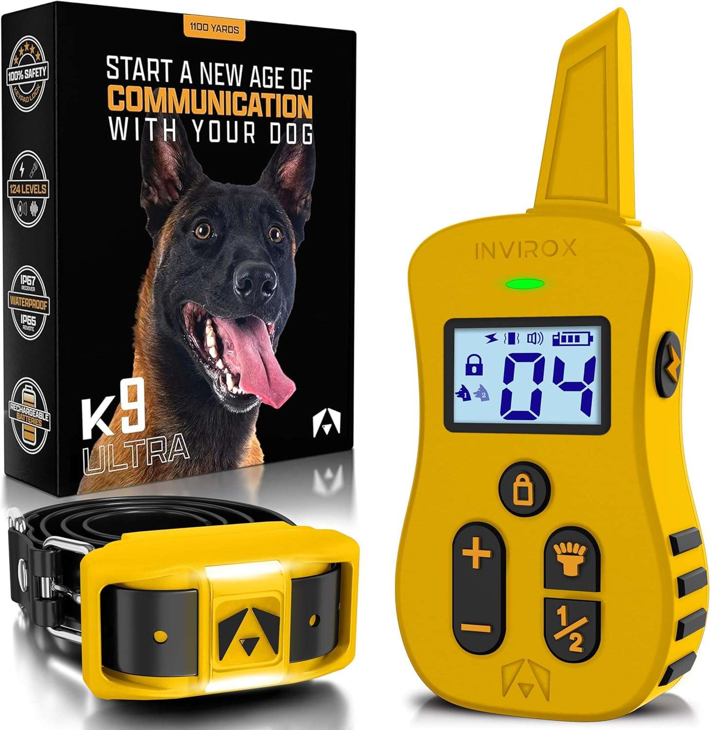 Collar de adiestramiento Limitless K9 Gear profesional de 1200m con 124 niveles y luz nocturna.