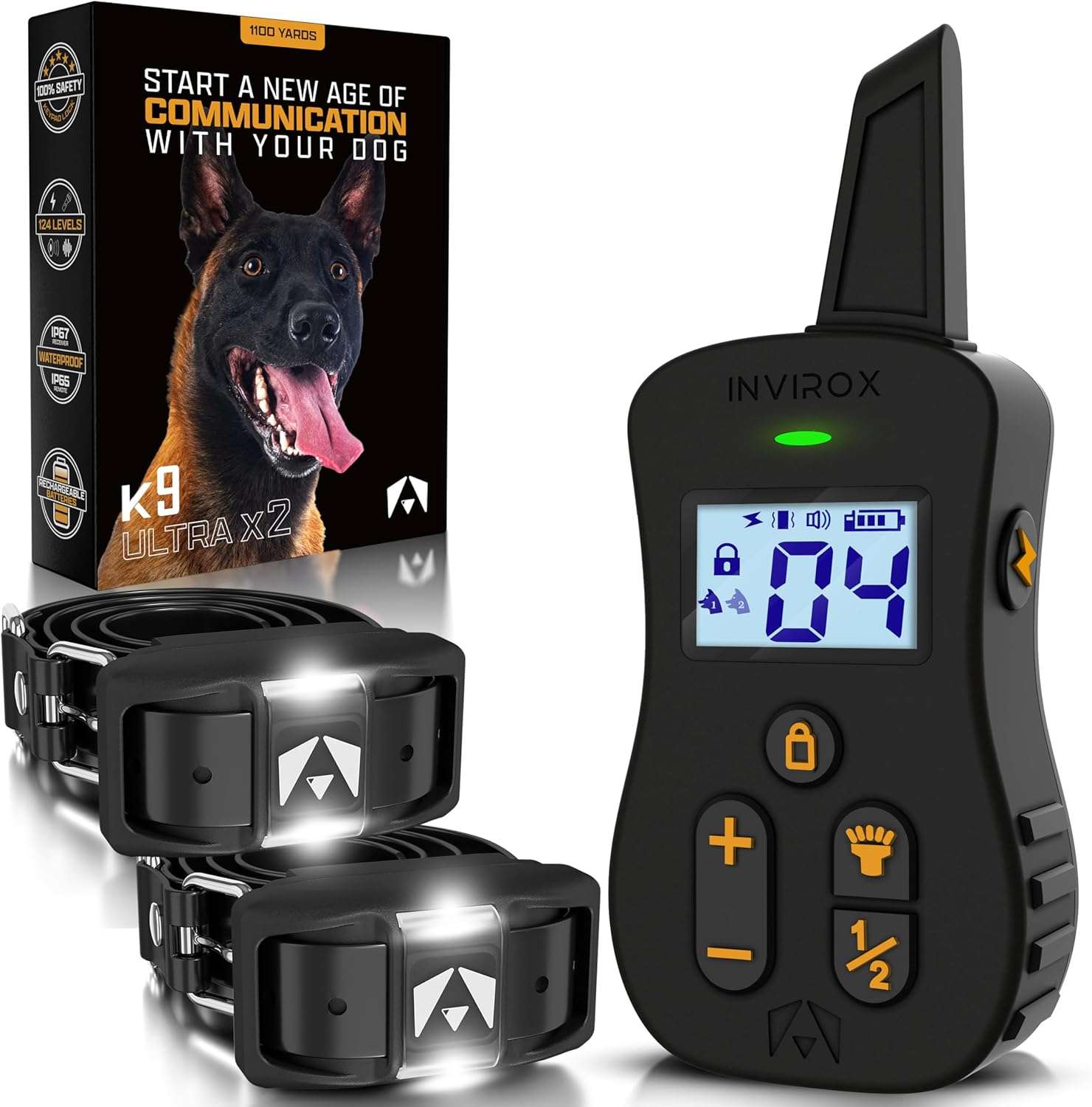 Collar de adiestramiento Limitless K9 Gear profesional de 1200m con 124 niveles y luz nocturna.