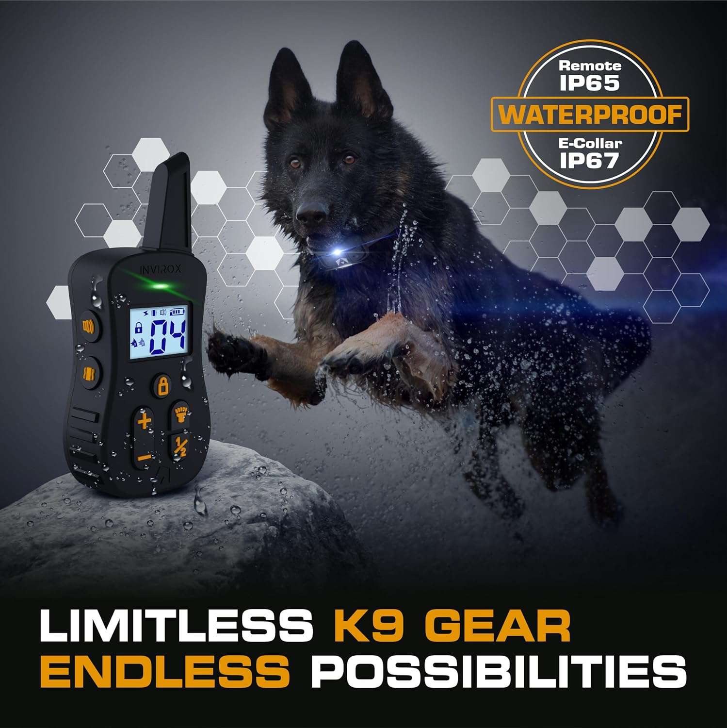 Collar de adiestramiento Limitless K9 Gear profesional de 1200m con 124 niveles y luz nocturna.