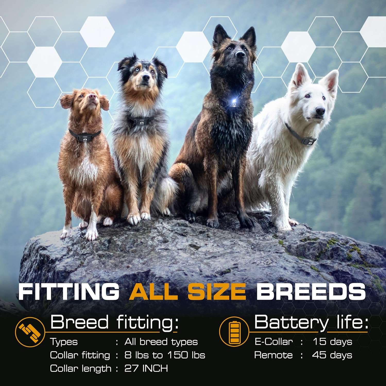 Collar de adiestramiento Limitless K9 Gear profesional de 1200m con 124 niveles y luz nocturna.