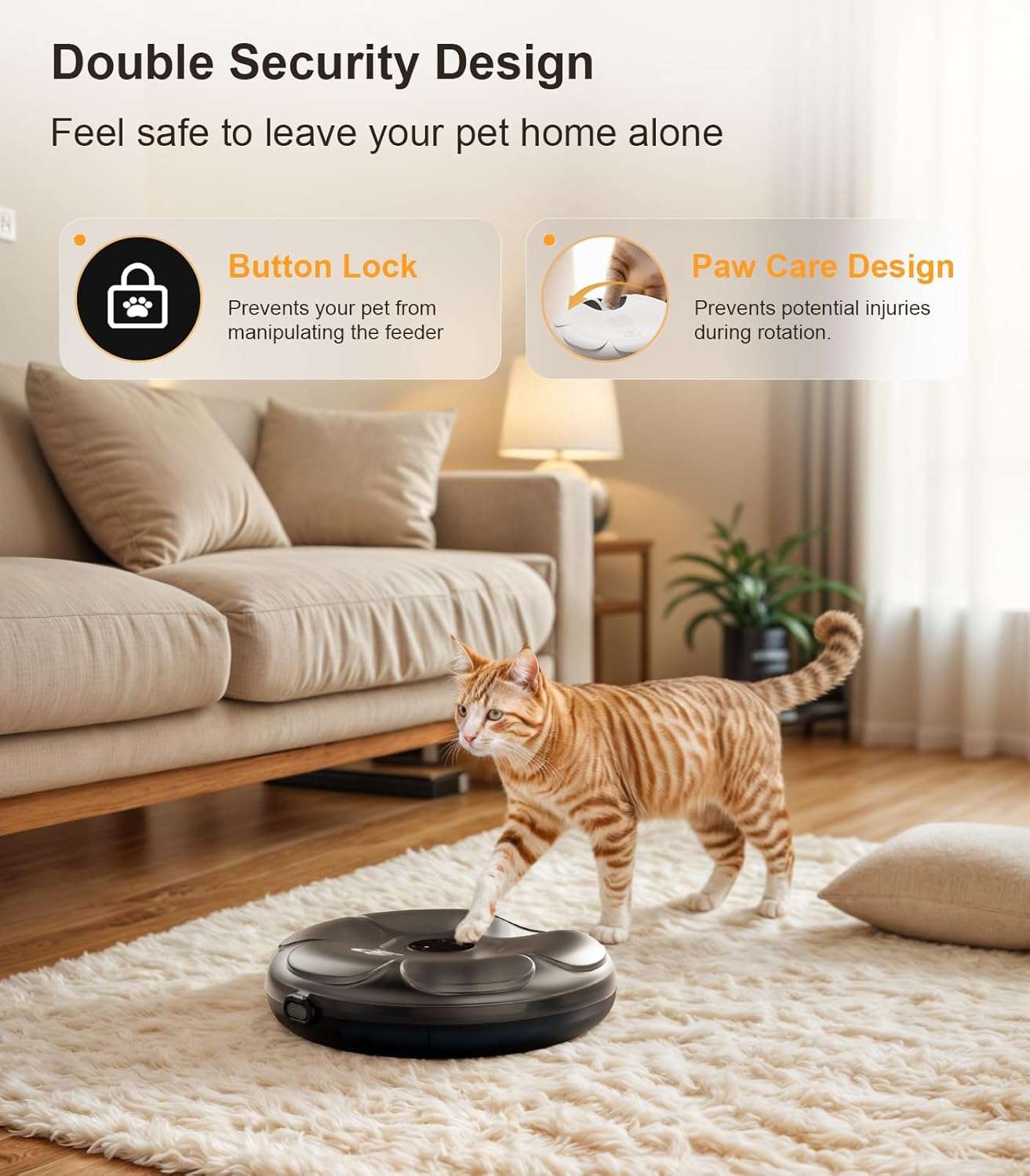 Comedero automatico circular blanco de 6 platos para perros y gatos con compartimento para hielo y bateria recargable 32x33 cm.