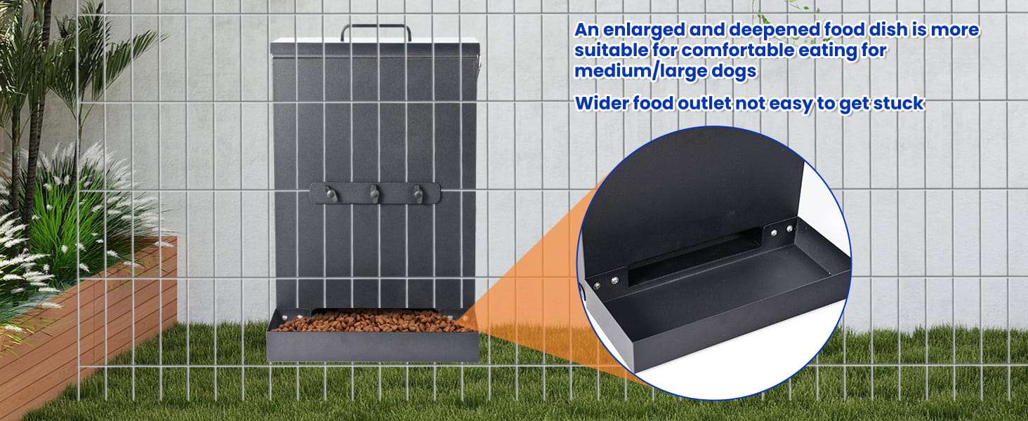 Comedero automático de metal galvanizado para colgar en jaula de perros capacidad 7.7 kilos.