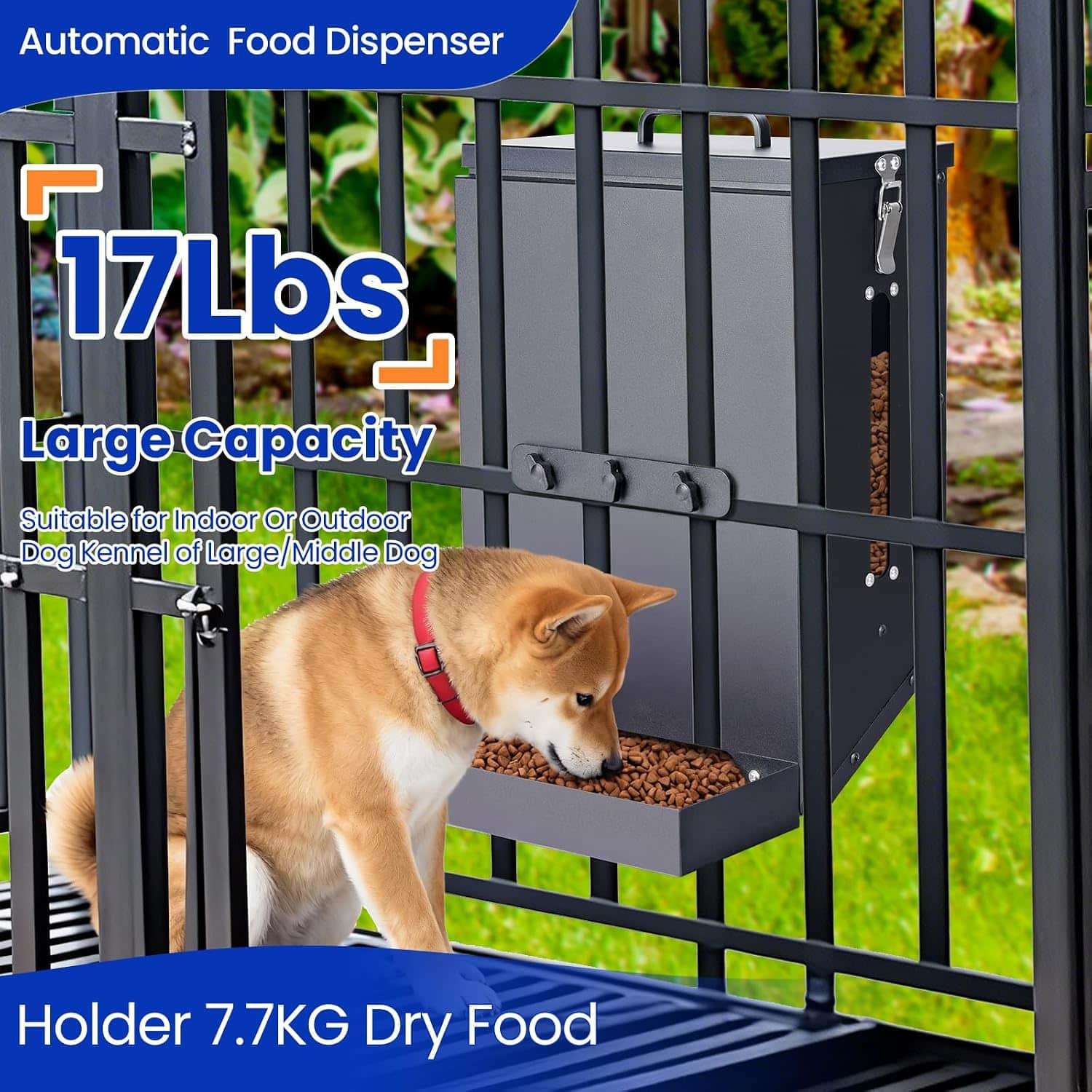 Comedero automático de metal galvanizado para colgar en jaula de perros capacidad 7.7 kilos.