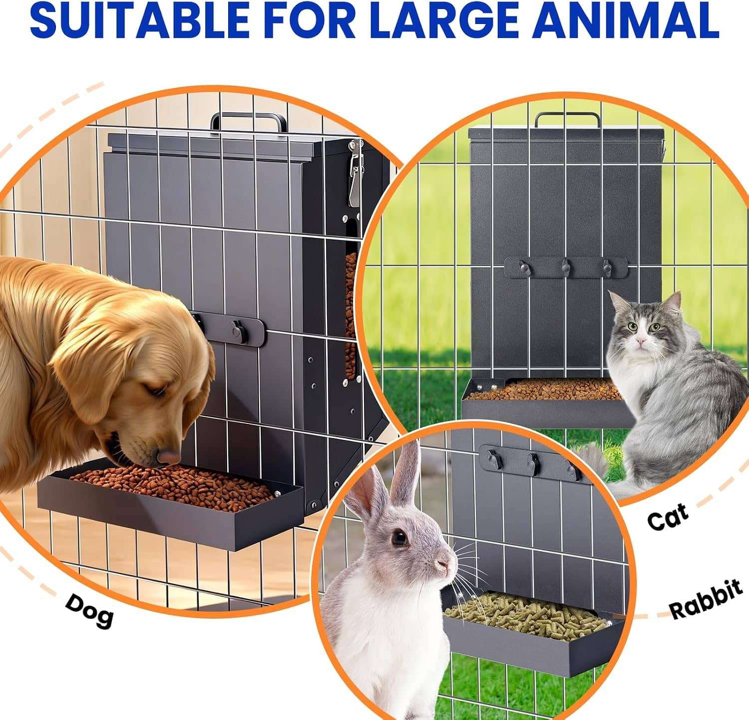 Comedero automático de metal galvanizado para colgar en jaula de perros capacidad 7.7 kilos.