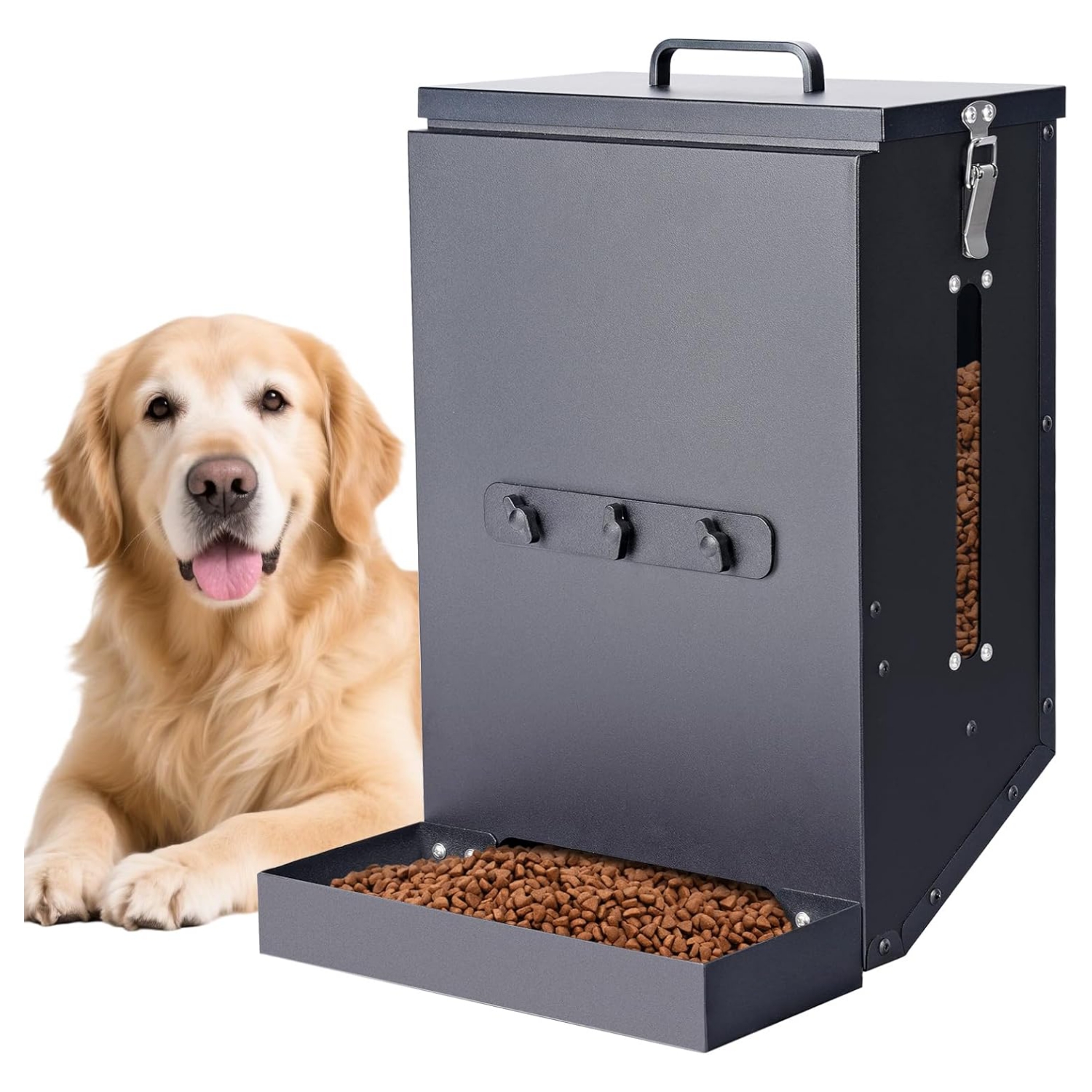 Comedero automático de metal galvanizado para colgar en jaula de perros capacidad 7.7 kilos.