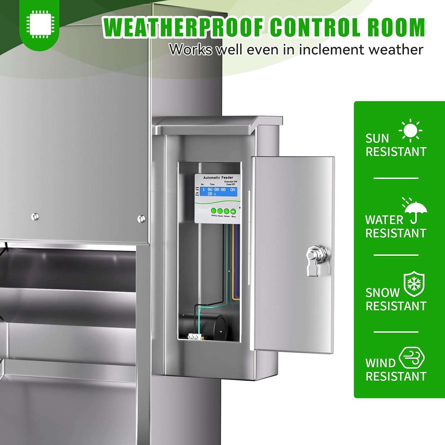 Comedero automático programable de acero inoxidable capacidad 8 kilos para perros grandes.