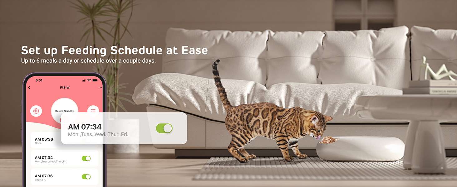 Comedero inteligente programable blanco con 6 platos de acero inoxidable conexion WiFi y packs de hielo para comida humeda y seca capacidad 1.4 kg.