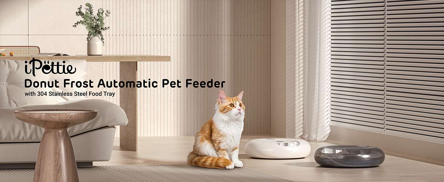 Comedero inteligente programable blanco con 6 platos de acero inoxidable conexion WiFi y packs de hielo para comida humeda y seca capacidad 1.4 kg.